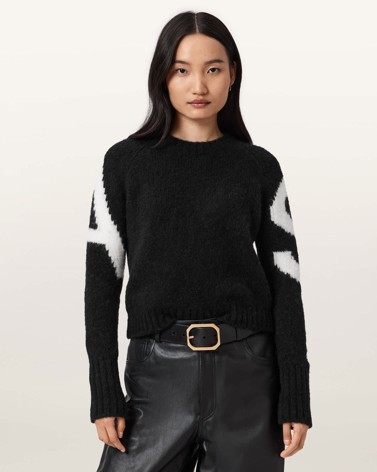 Sylvie Cropped Crew Neck Jumper BLACK/CHALK WHITE