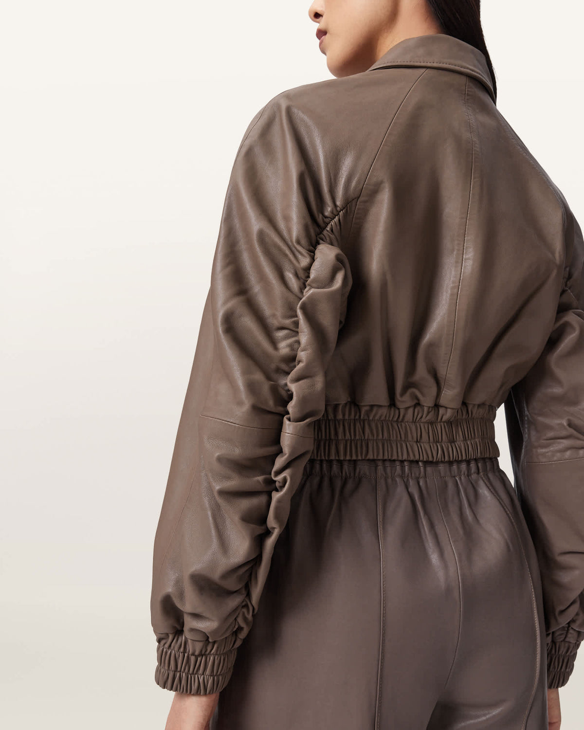 Anouk Cropped Leather Bomber Jacket MOLE BROWN