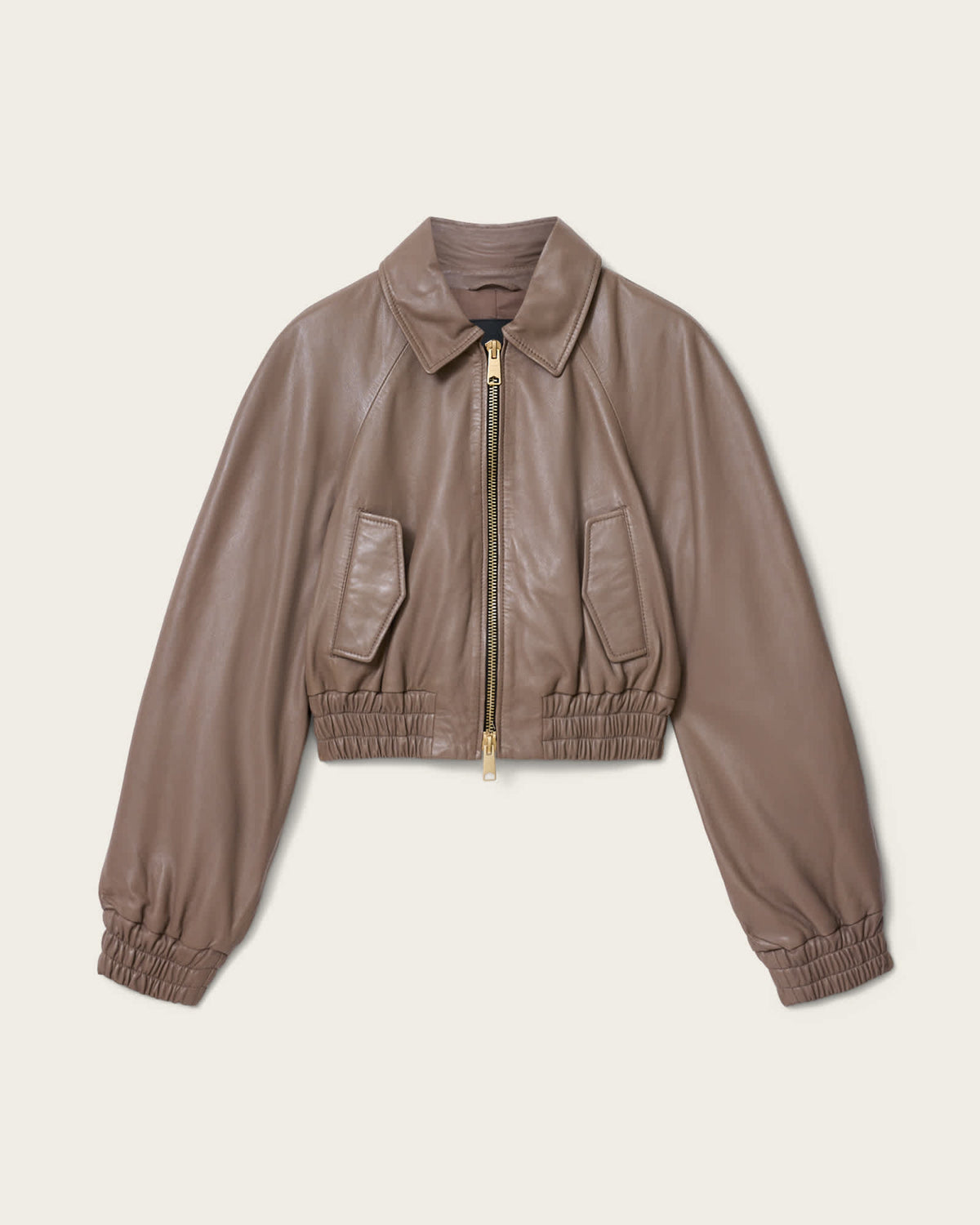 Anouk Cropped Leather Bomber Jacket MOLE BROWN