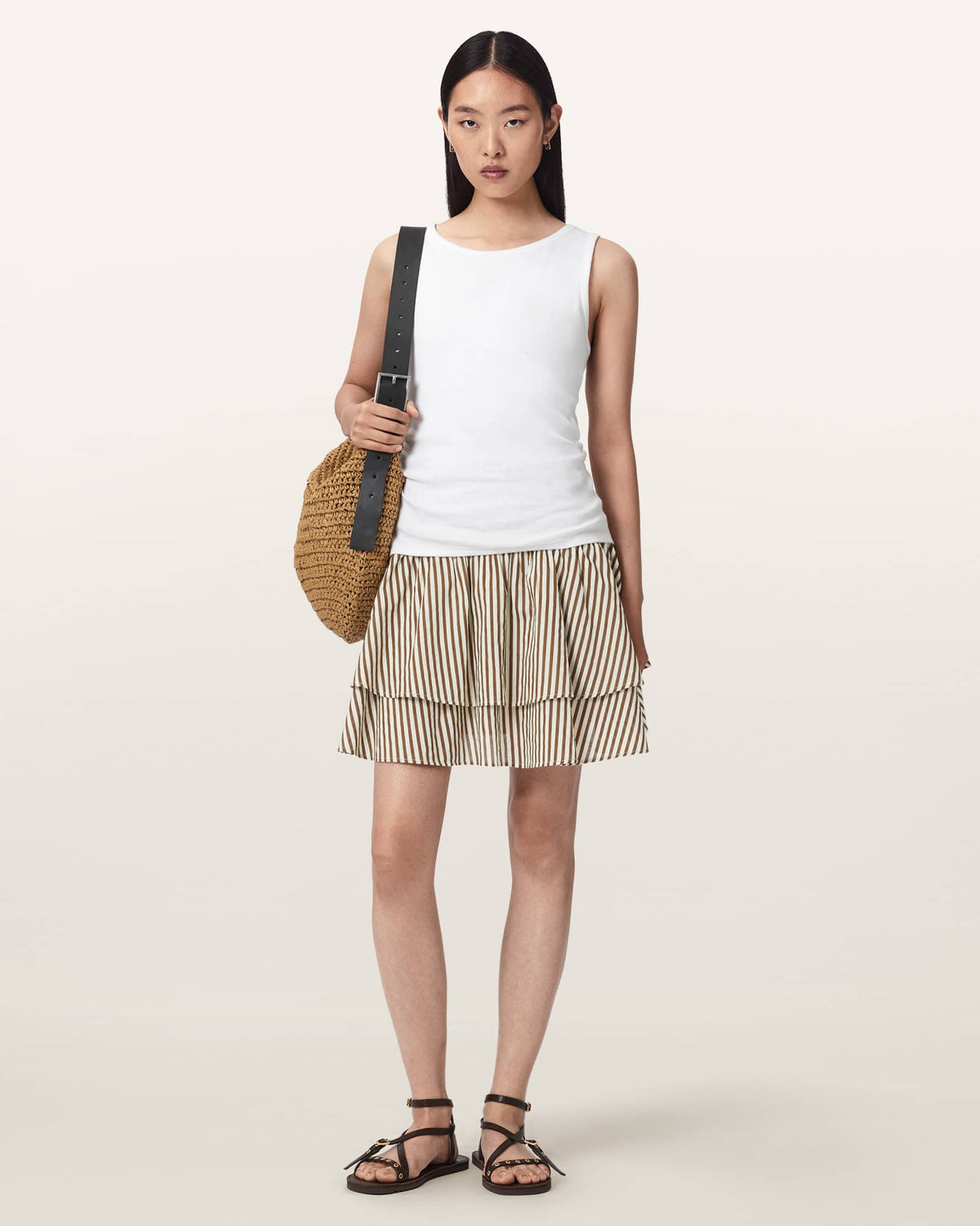 Kali Cotton Striped Mini Skirt PENNY BROWN/WHITE