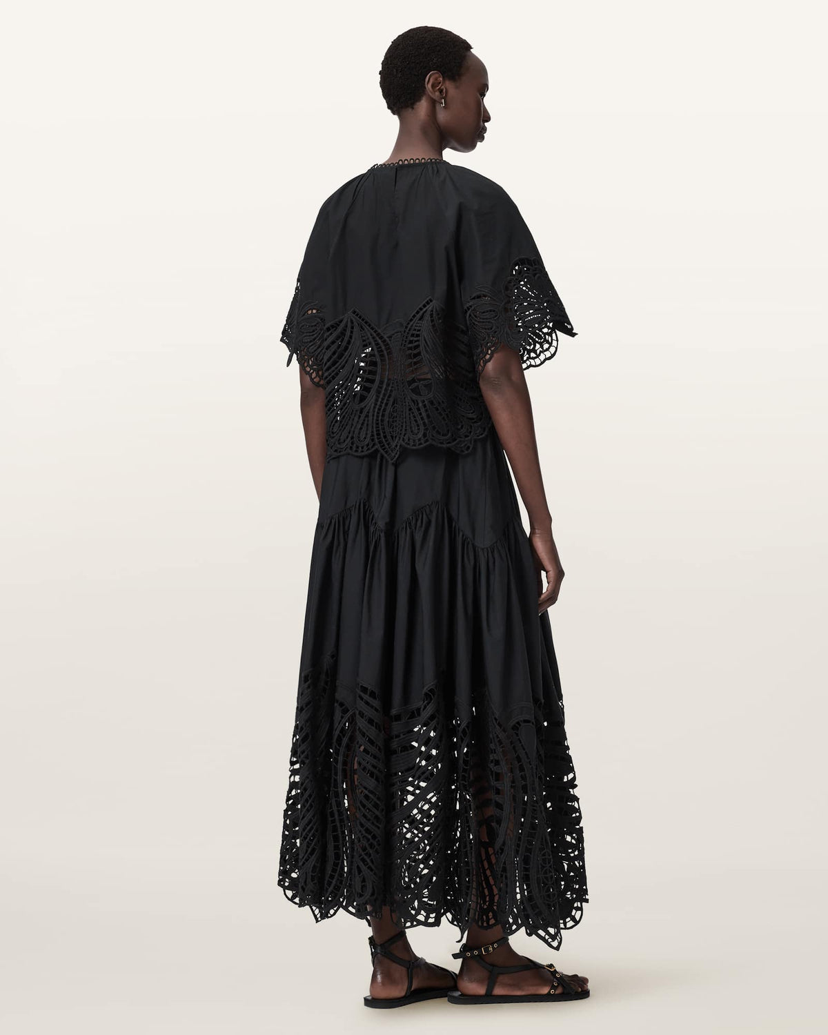 Femi Tiered Cotton Maxi Skirt Black