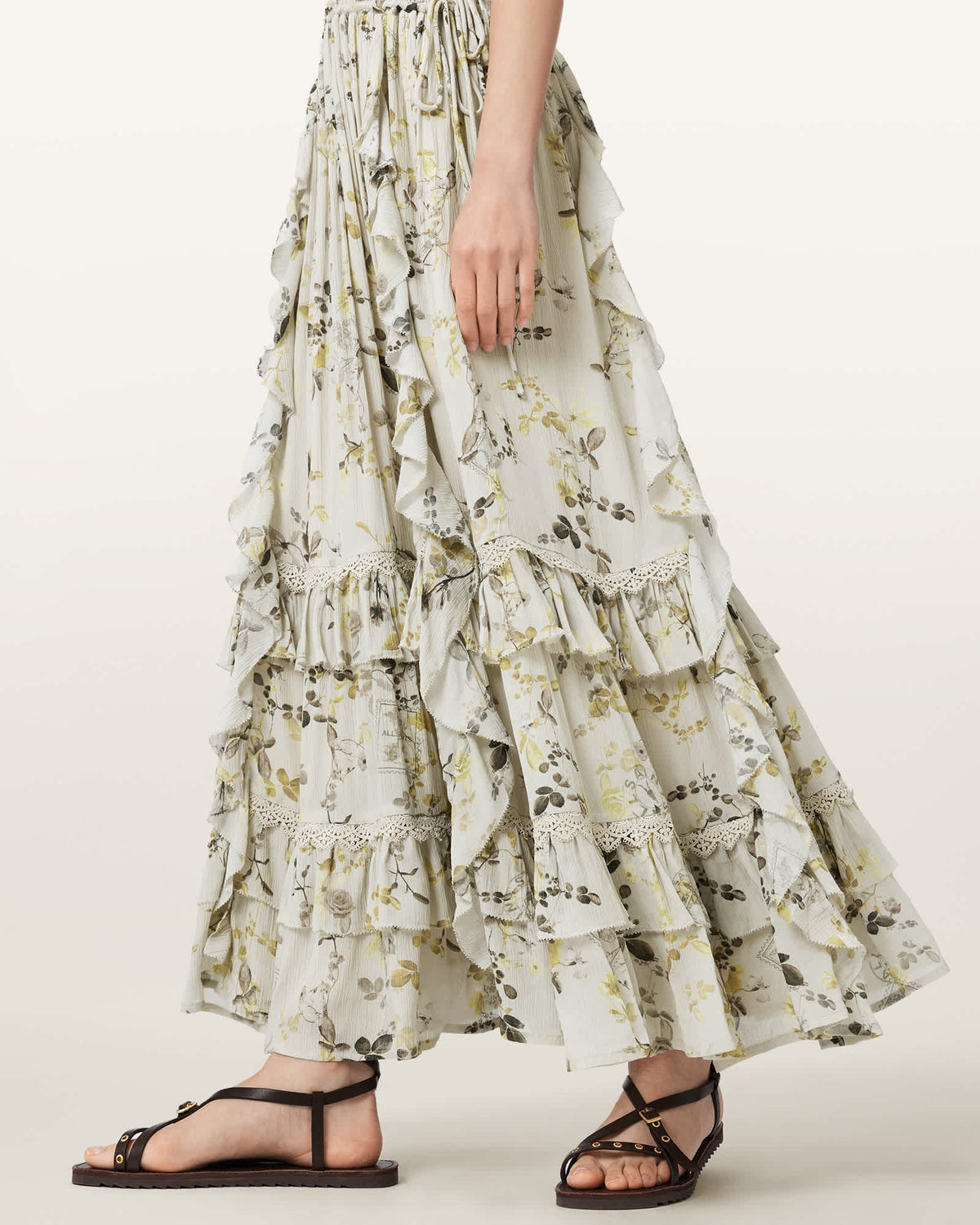 Canto Floral Ruffled Maxi Dress CARMEL STEM GREEN