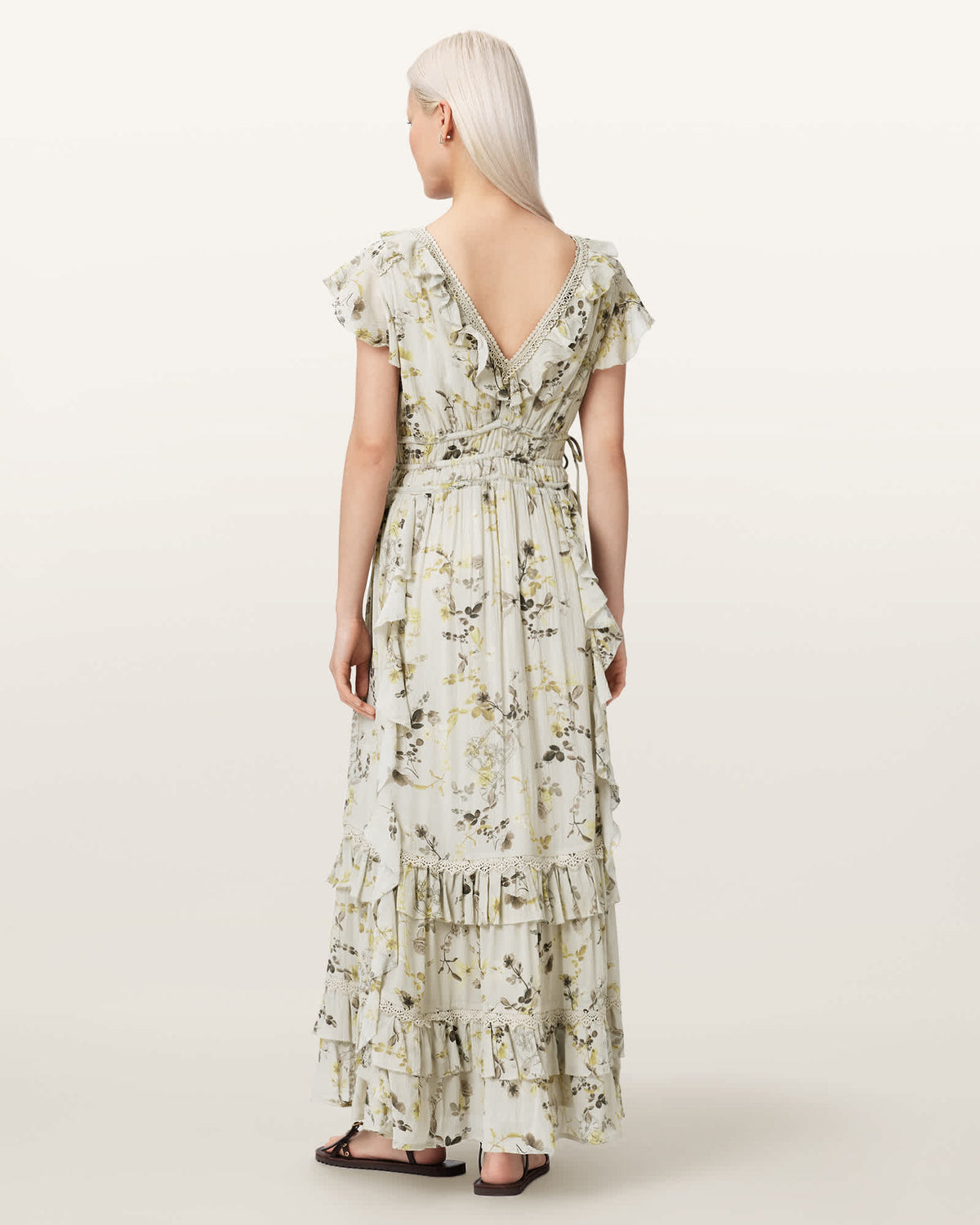 Canto Floral Ruffled Maxi Dress CARMEL STEM GREEN