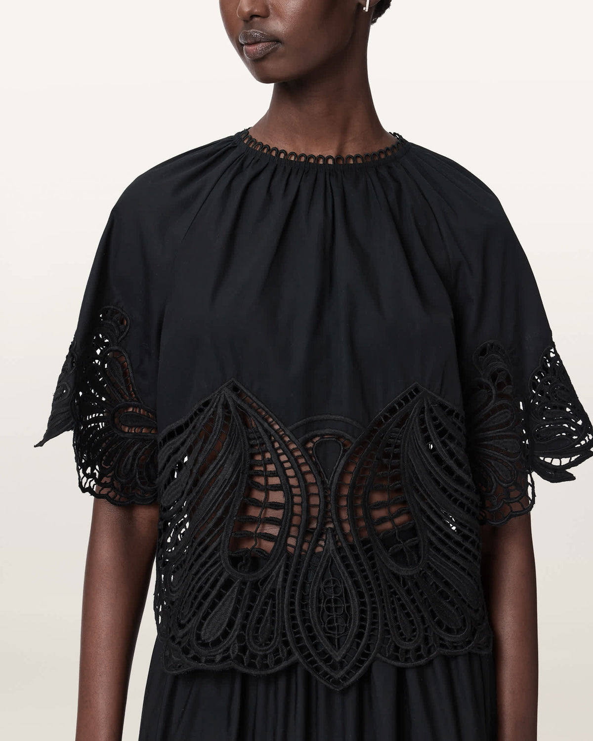 Femi Relaxed Fit Broderie Top Black