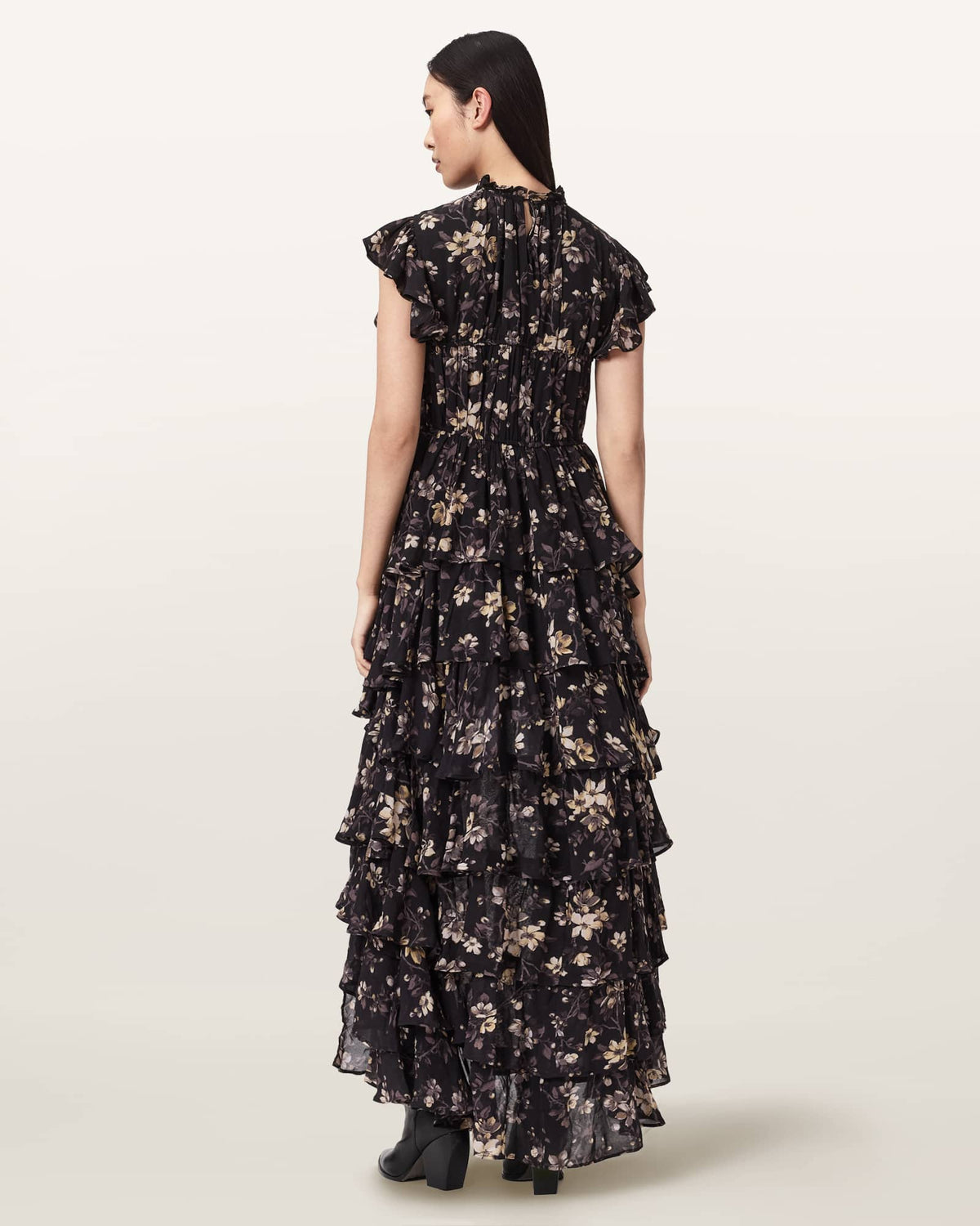 Shaela Floral Frill Maxi Dress VINE BLACK