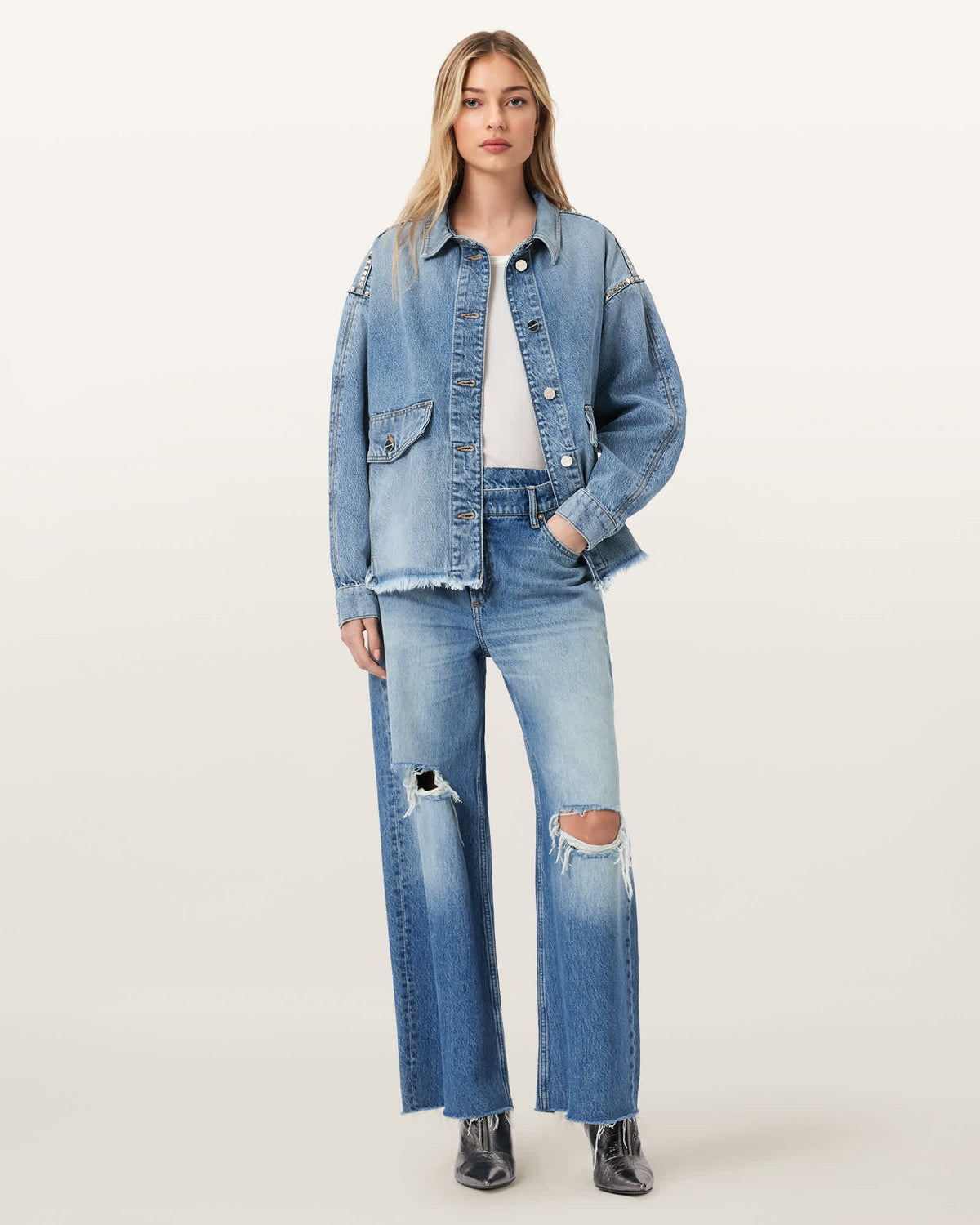 Hettie Oversized Stud Shacket Vintage Indigo