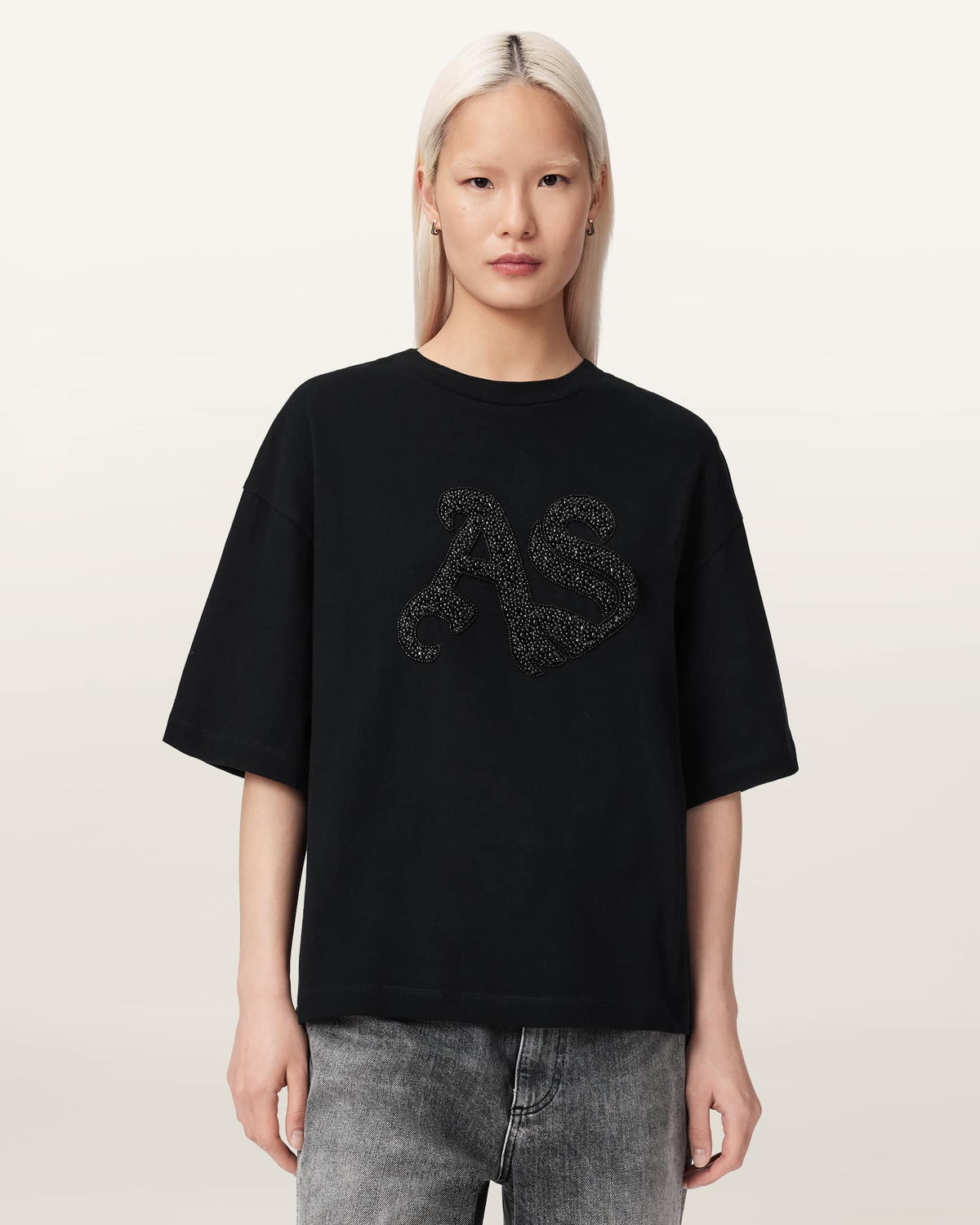 Icon Amelie Oversized Embellished T-Shirt Black