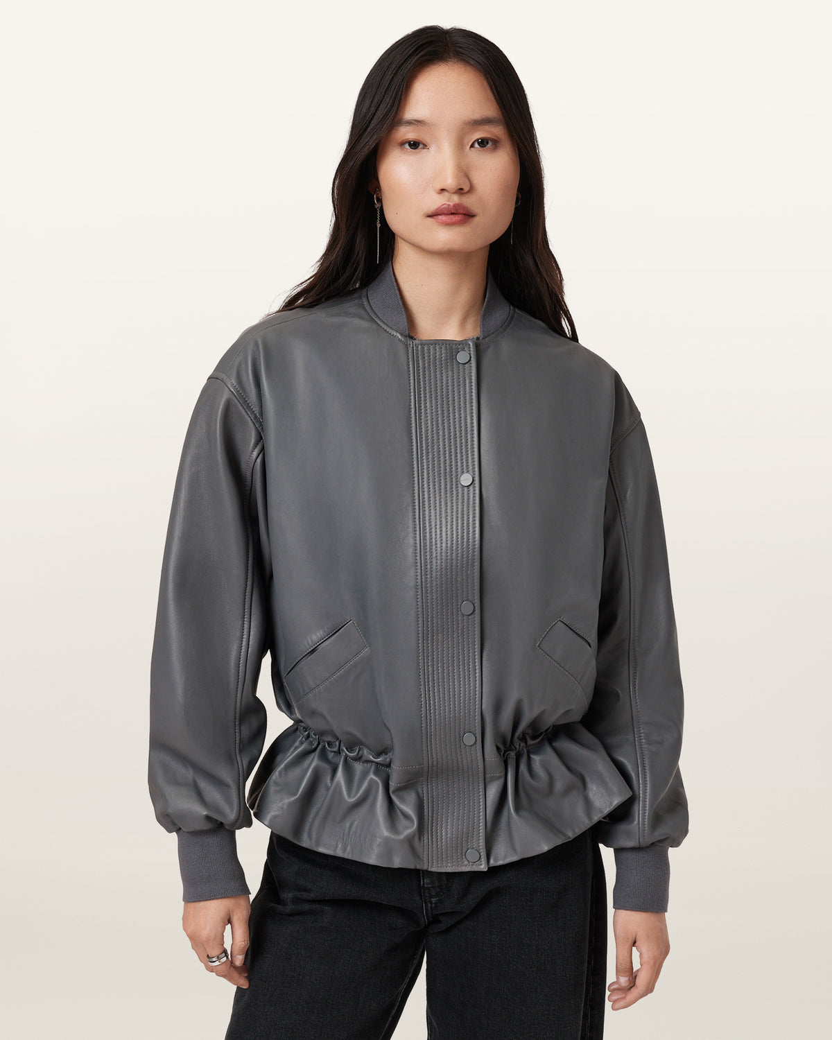 Sofi Drawstring Leather Bomber Jacket