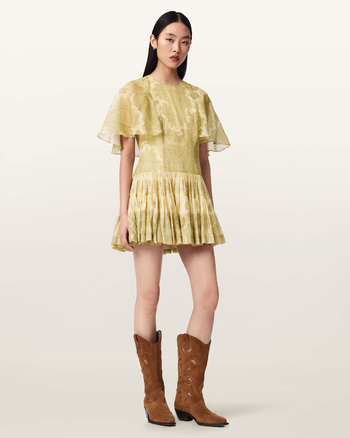 Yanna Slim Fit Tiered Mini Dress JOANNE GOLD GREEN