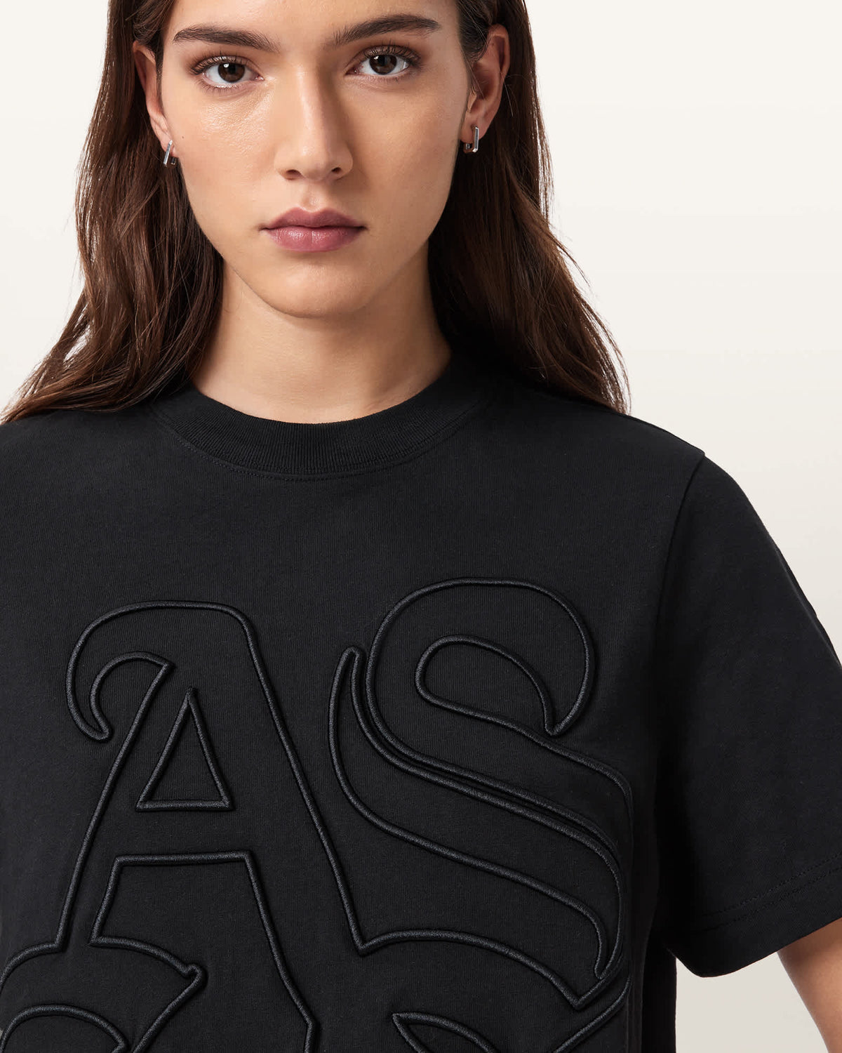 Lisa Embossed Crew Neck T-Shirt Black