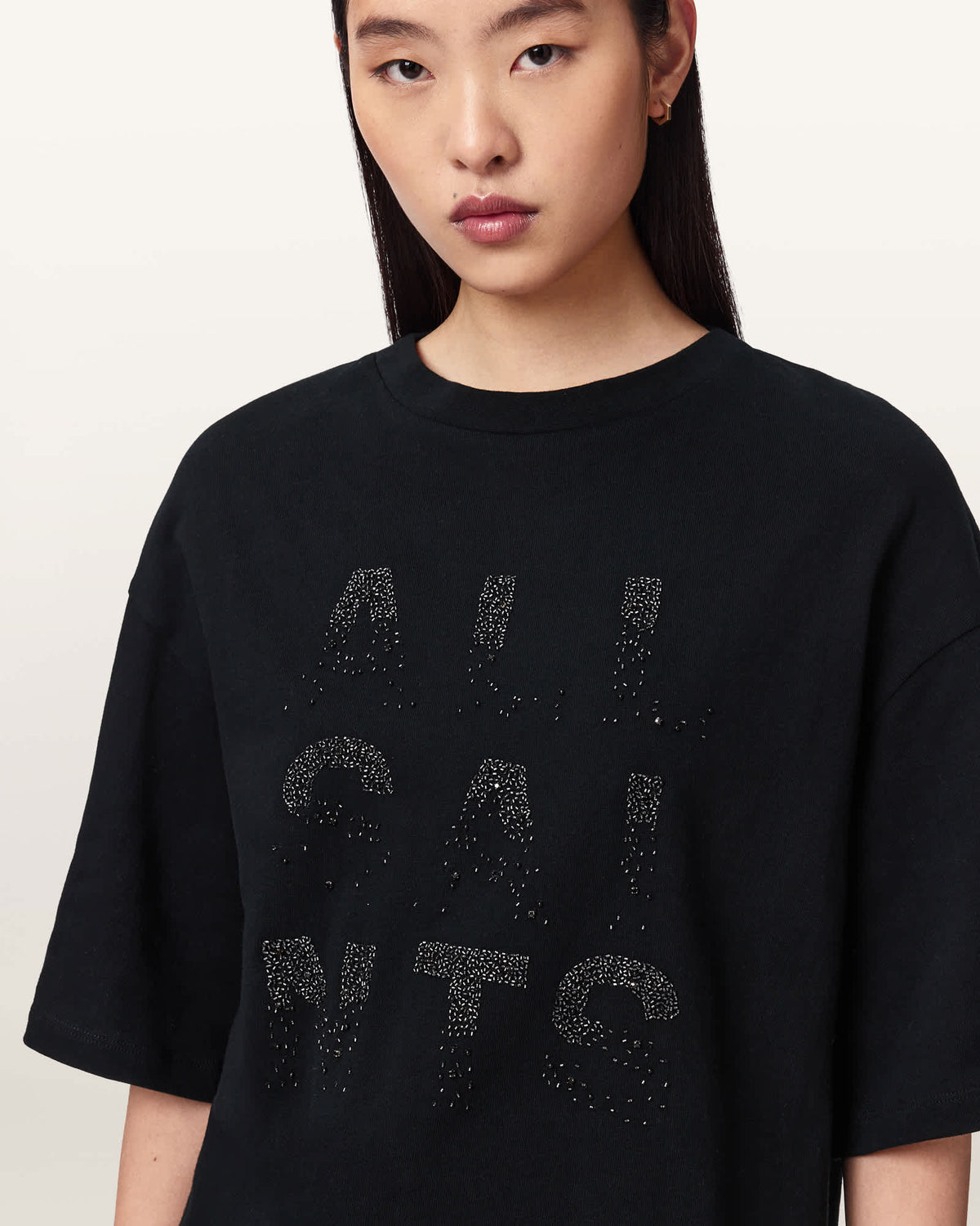 Stacks Amelie Oversized Embellished T-Shirt Black