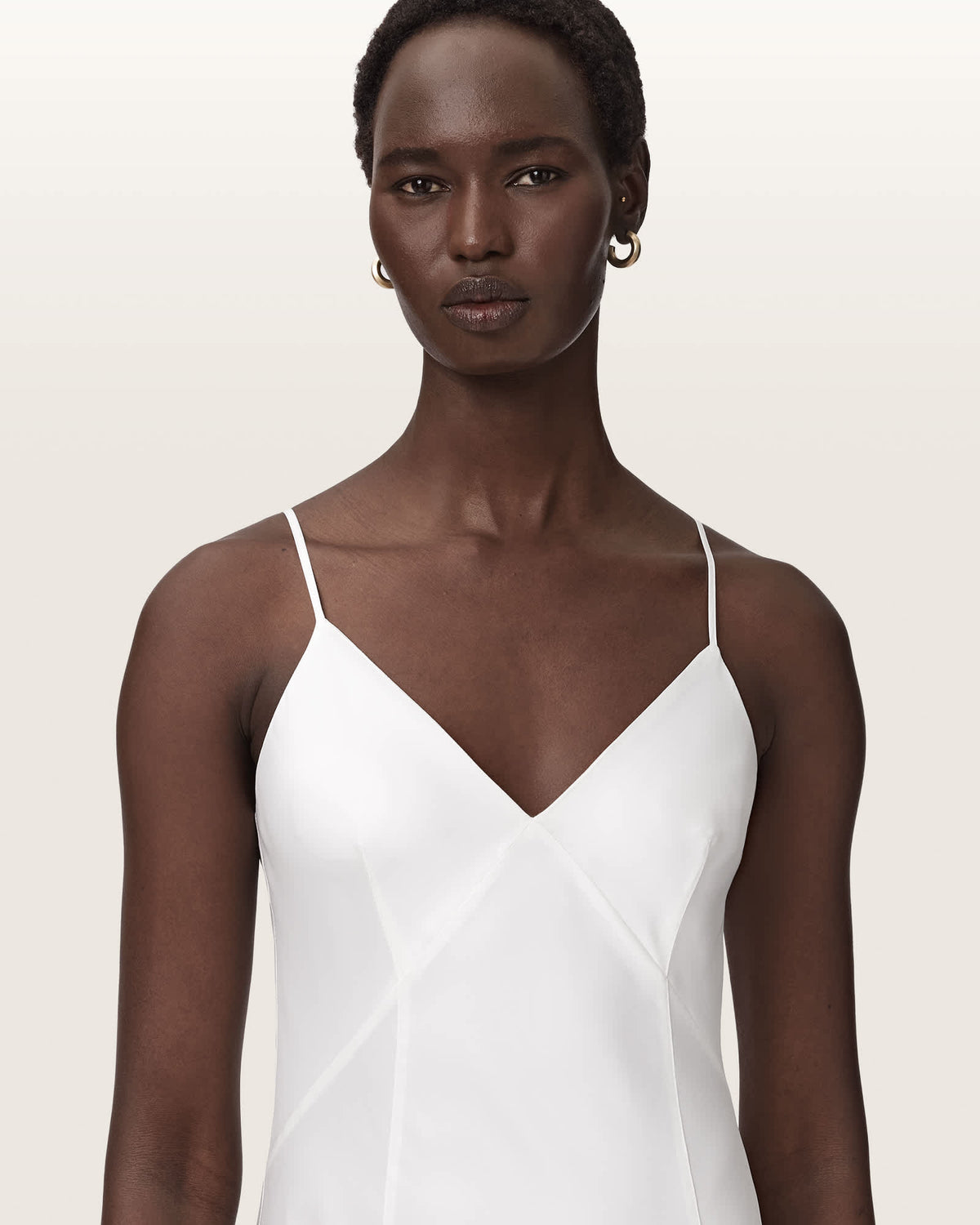 Ava Sleeveless Satin Midi Dress Chalk White