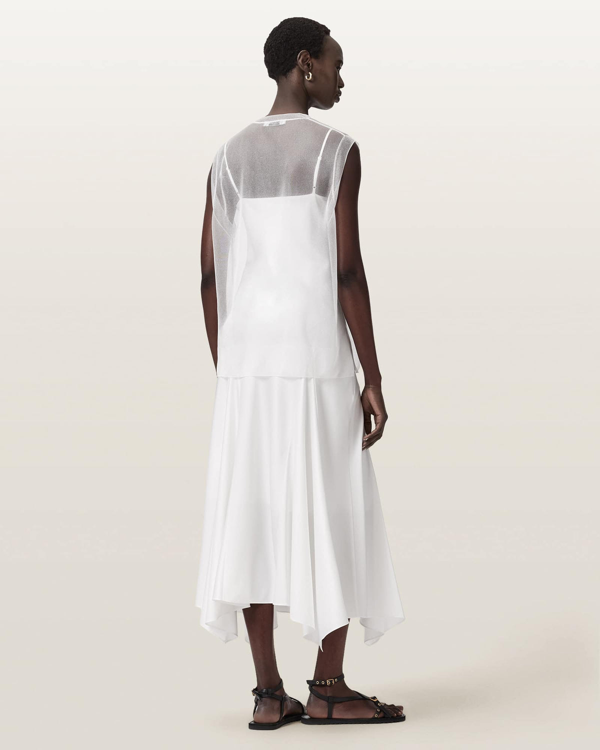 Ava Sleeveless Satin Midi Dress Chalk White