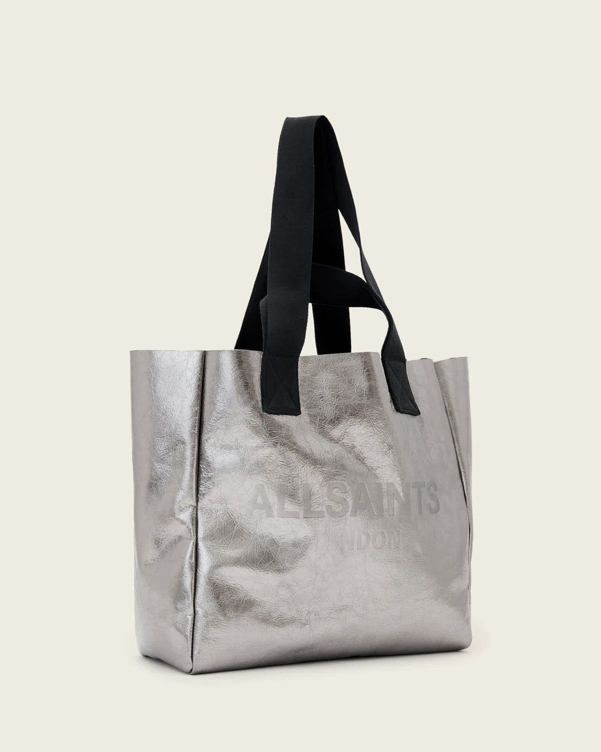 Izzy Metallic Leather Tote Bag Gunmetal