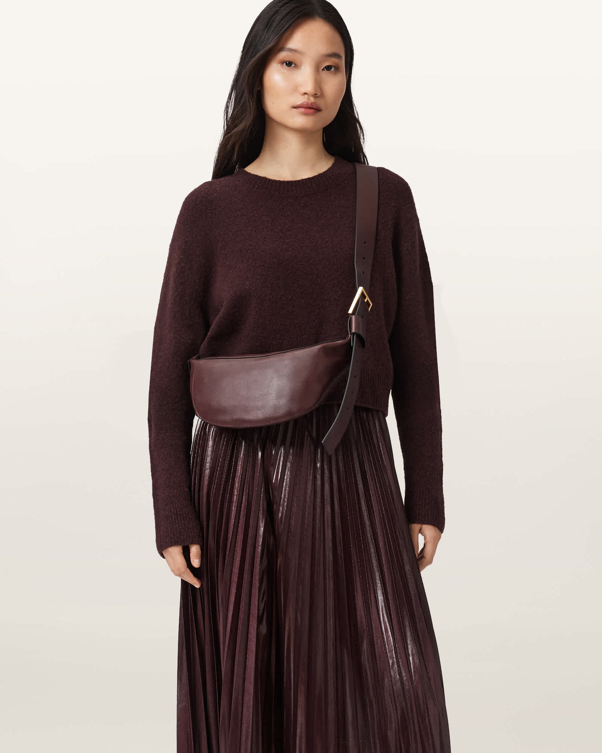Luna Slouchy Leather Crossbody Bag Dark Red