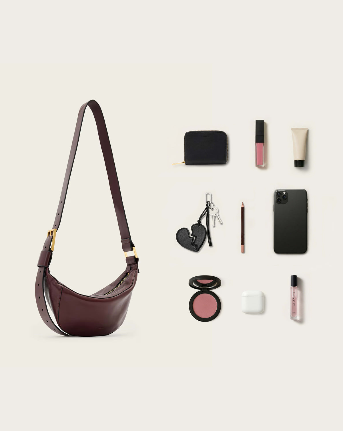 Luna Slouchy Leather Crossbody Bag Dark Red