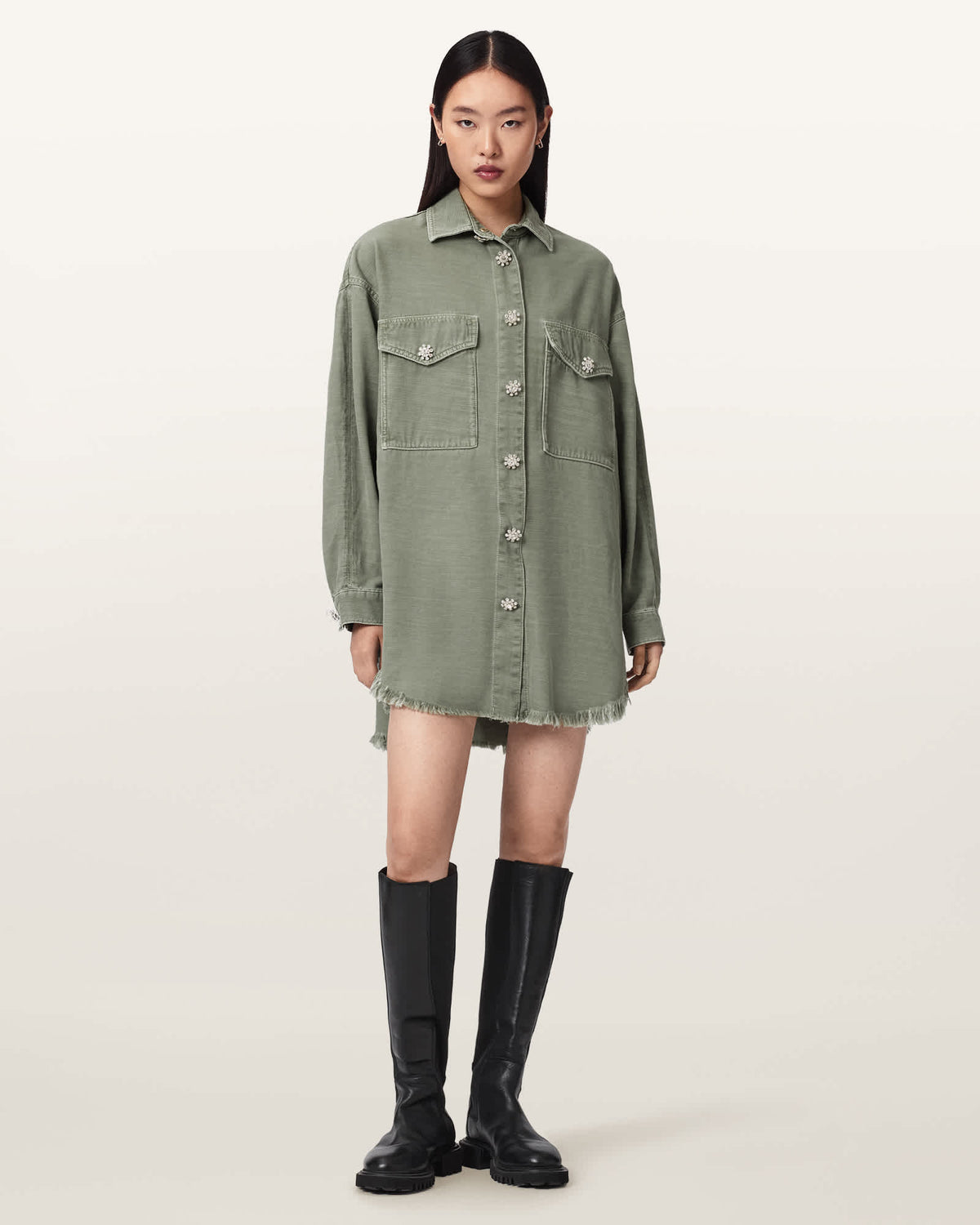 Hettie Oversized Long Sleeve Shacket Dress VINTAGE KHAKI