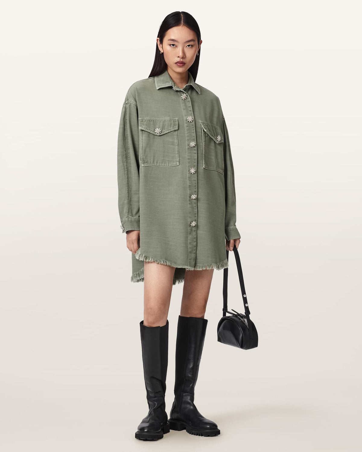 Hettie Oversized Long Sleeve Shacket Dress VINTAGE KHAKI