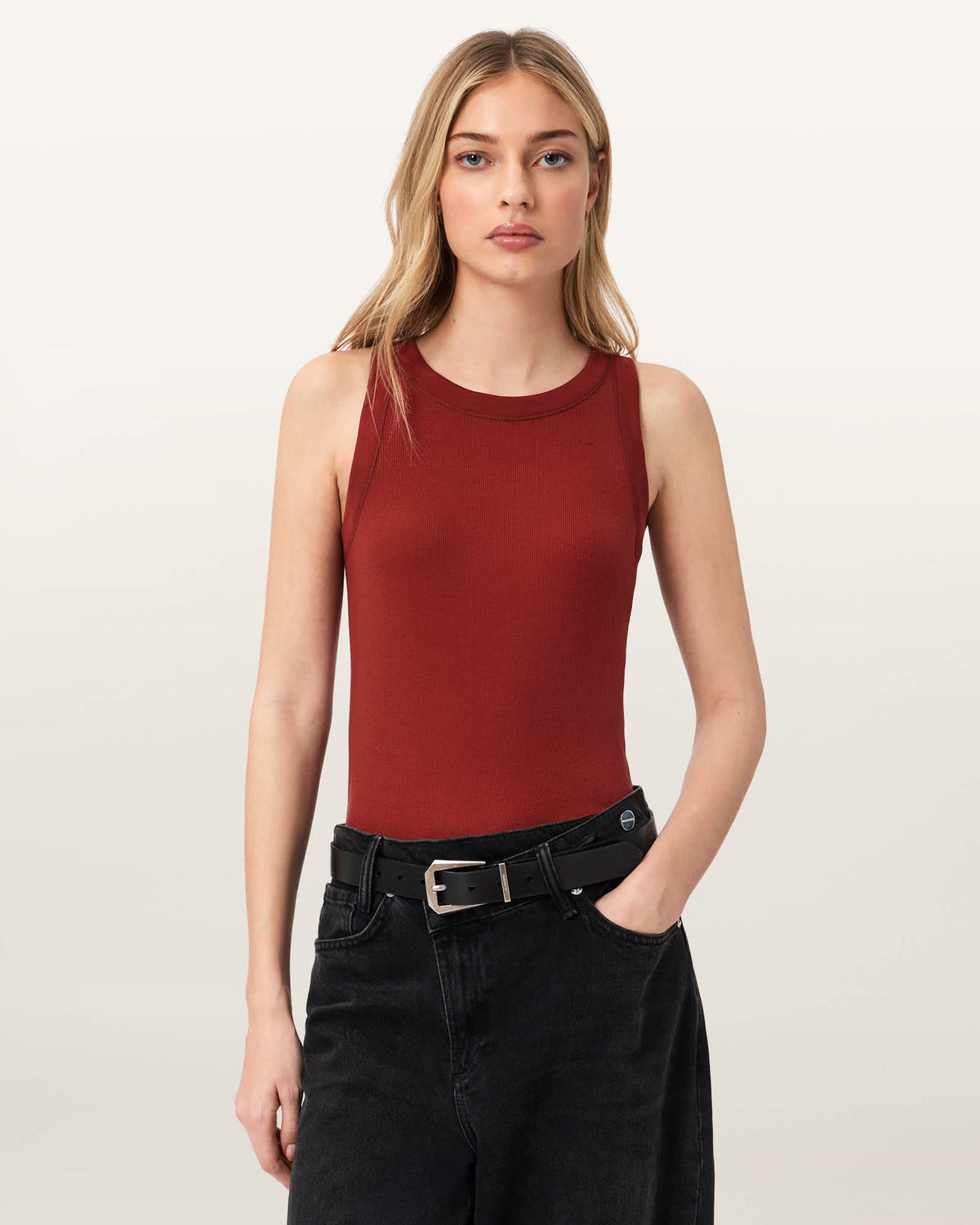 Rina Crew Neck Sleeveless Tank Top PAPRIKA RED