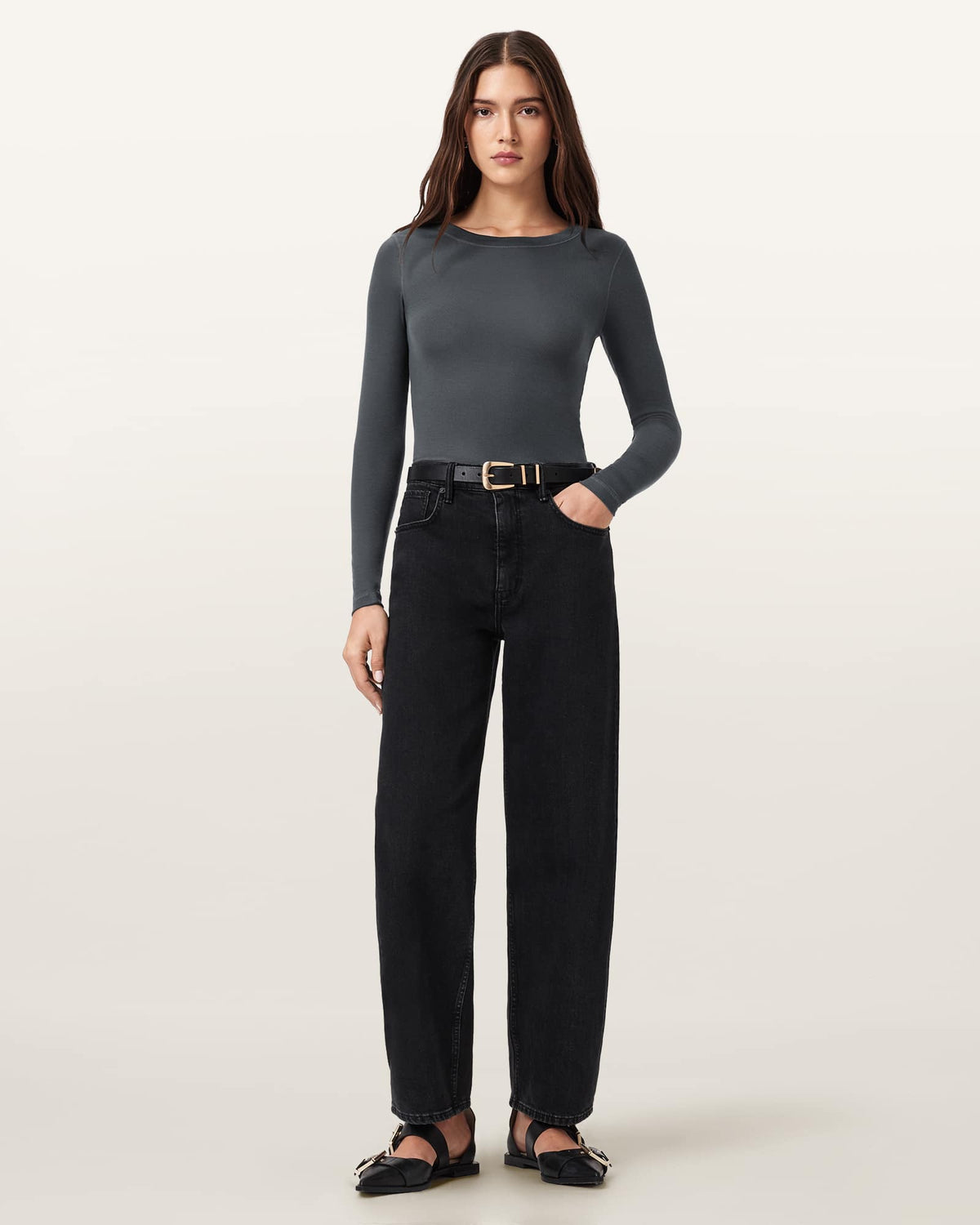 Rina Long Sleeve Crew Neck T-Shirt HAZED GREY