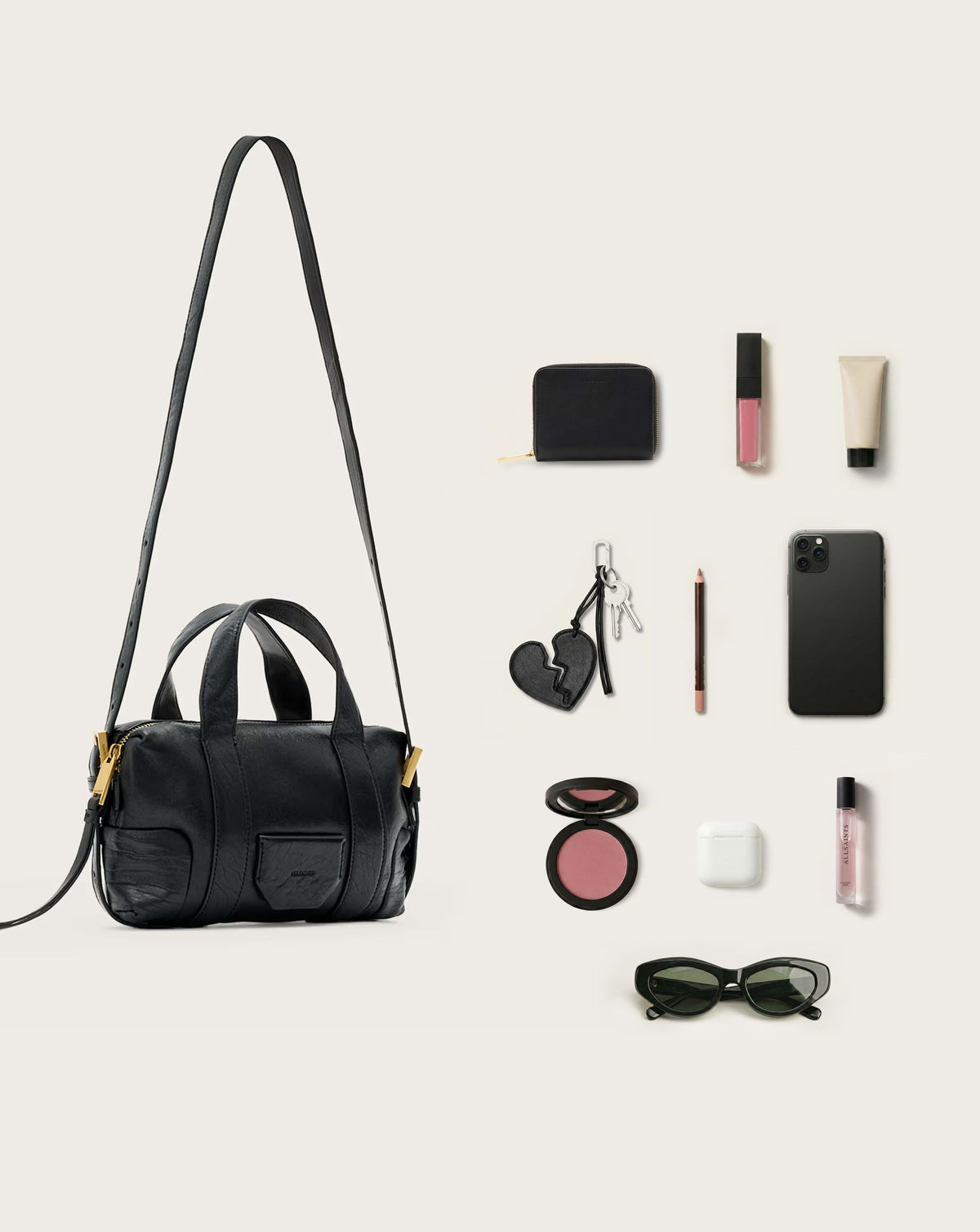 Ares Grain Compact Crossbody Bag Black
