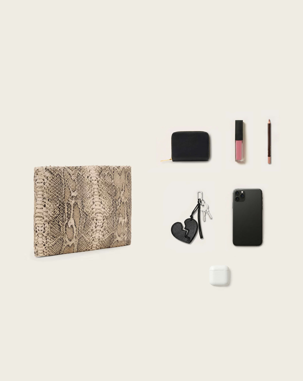 Bettina Leather Snake Clutch Bag DESERT WHITE