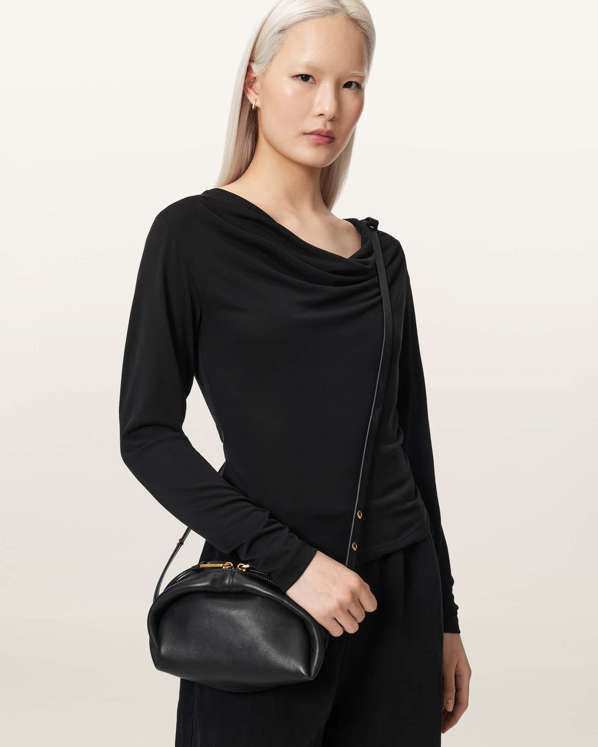 Rosalie Arc Leather Crossbody Bag Black