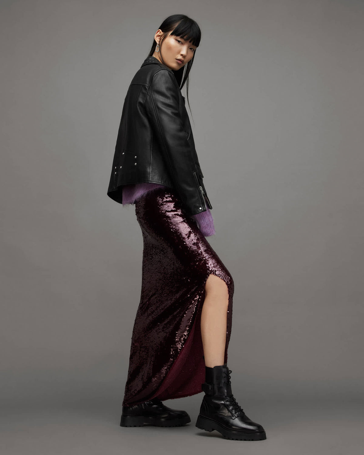 Lyra Pyramid Stud Leather Biker Jacket Black
