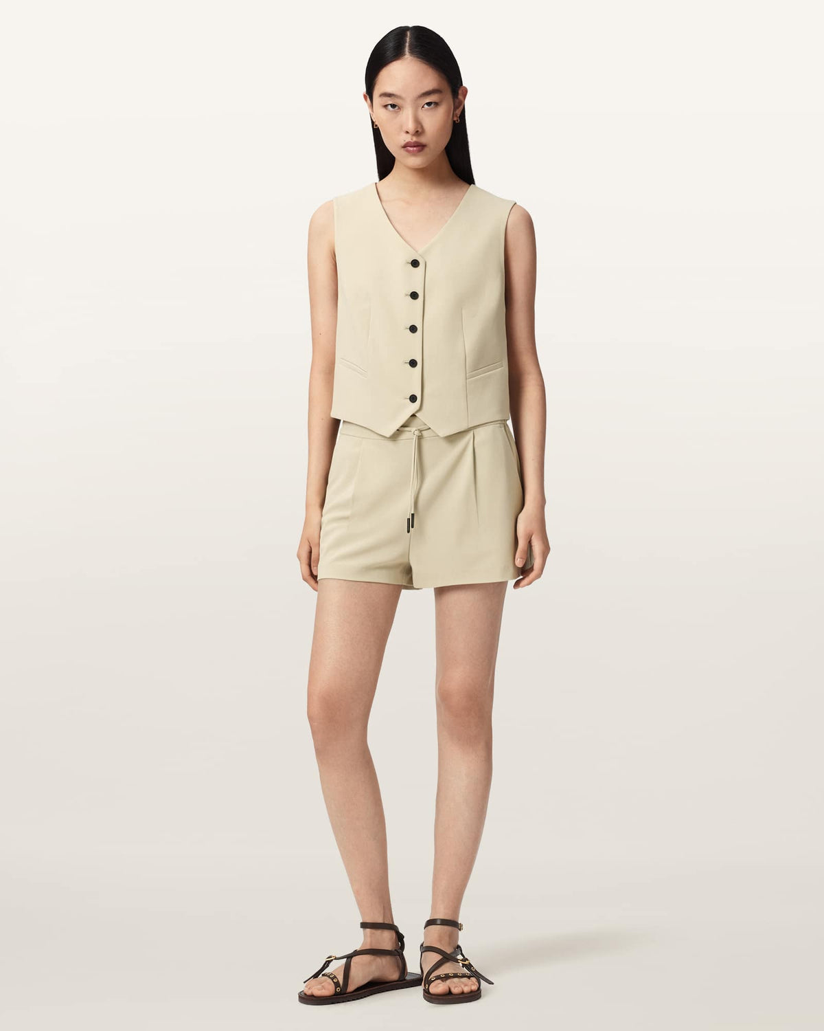 Aleida Drawcord Waist Tailored Shorts HAZE GREEN