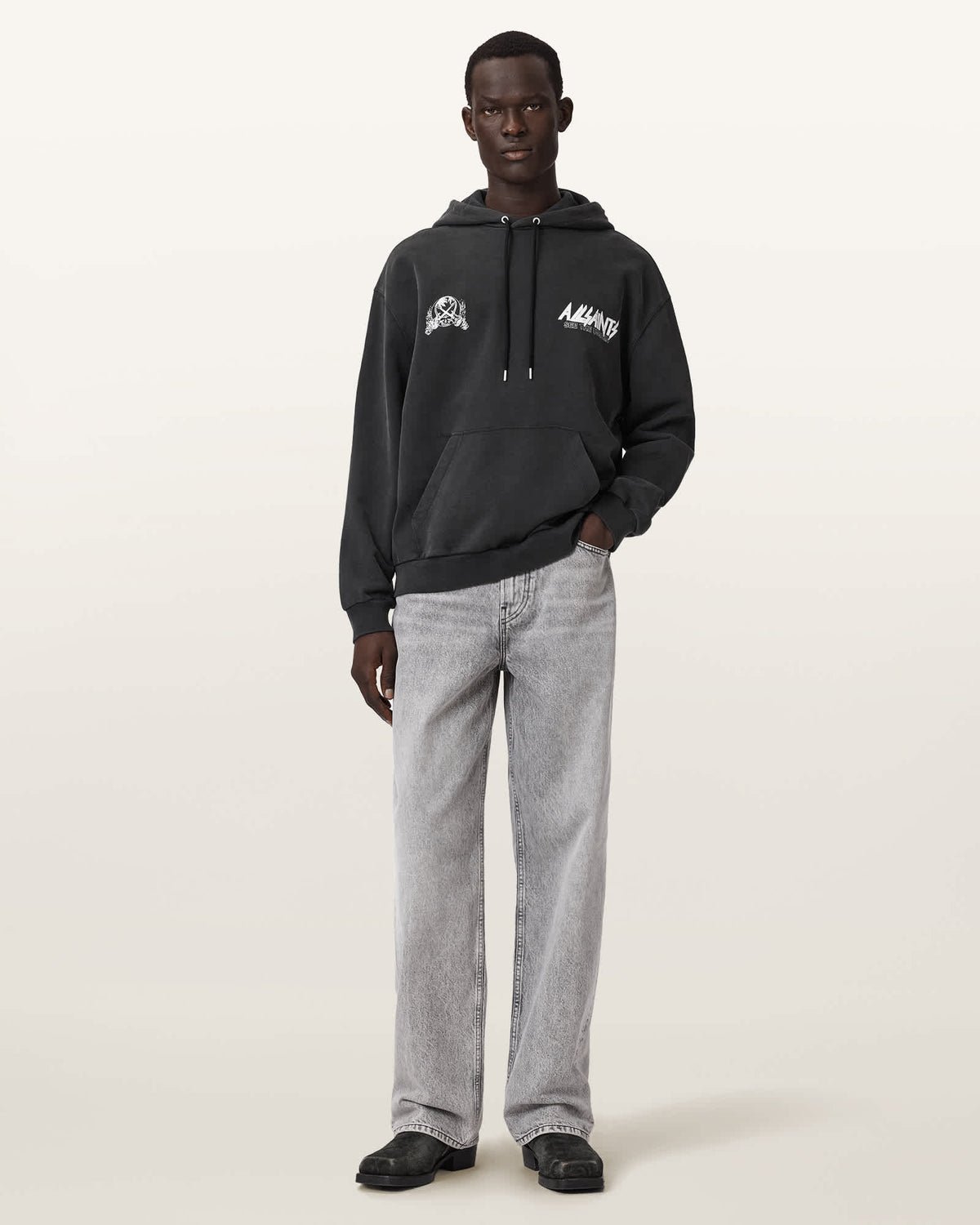Chromium Long Sleeve Graphic Hoodie Washed Black