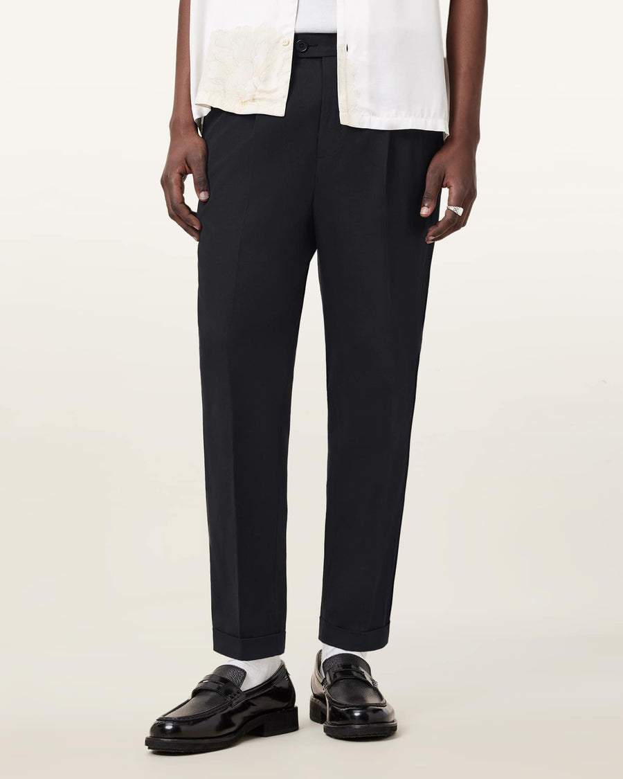 Tallis Slim Fit Cropped Tapered Trousers Black