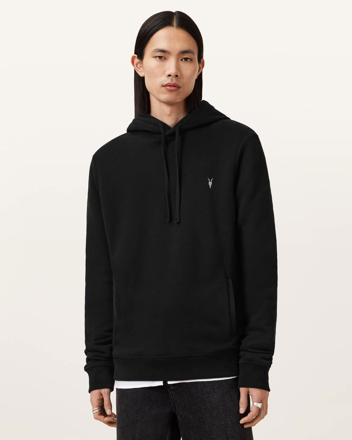 Raven Slim-Fit Ramskull Hoodie Black