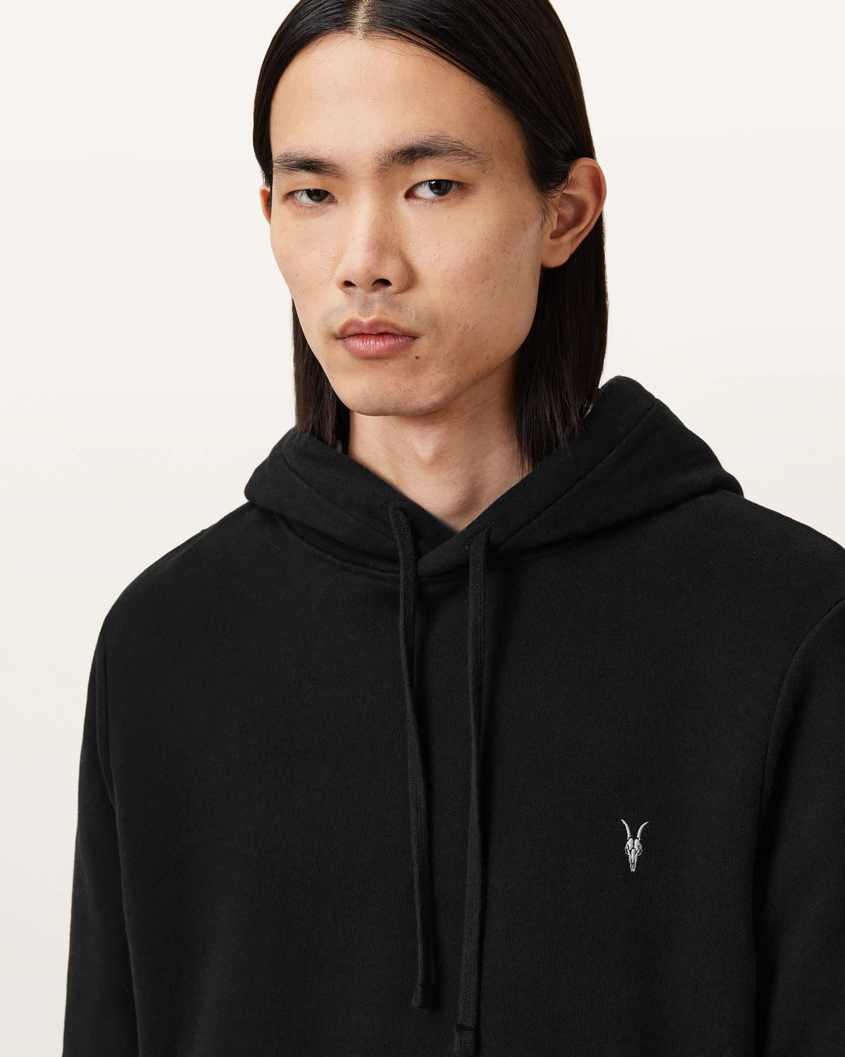 Raven Slim-Fit Ramskull Hoodie Black
