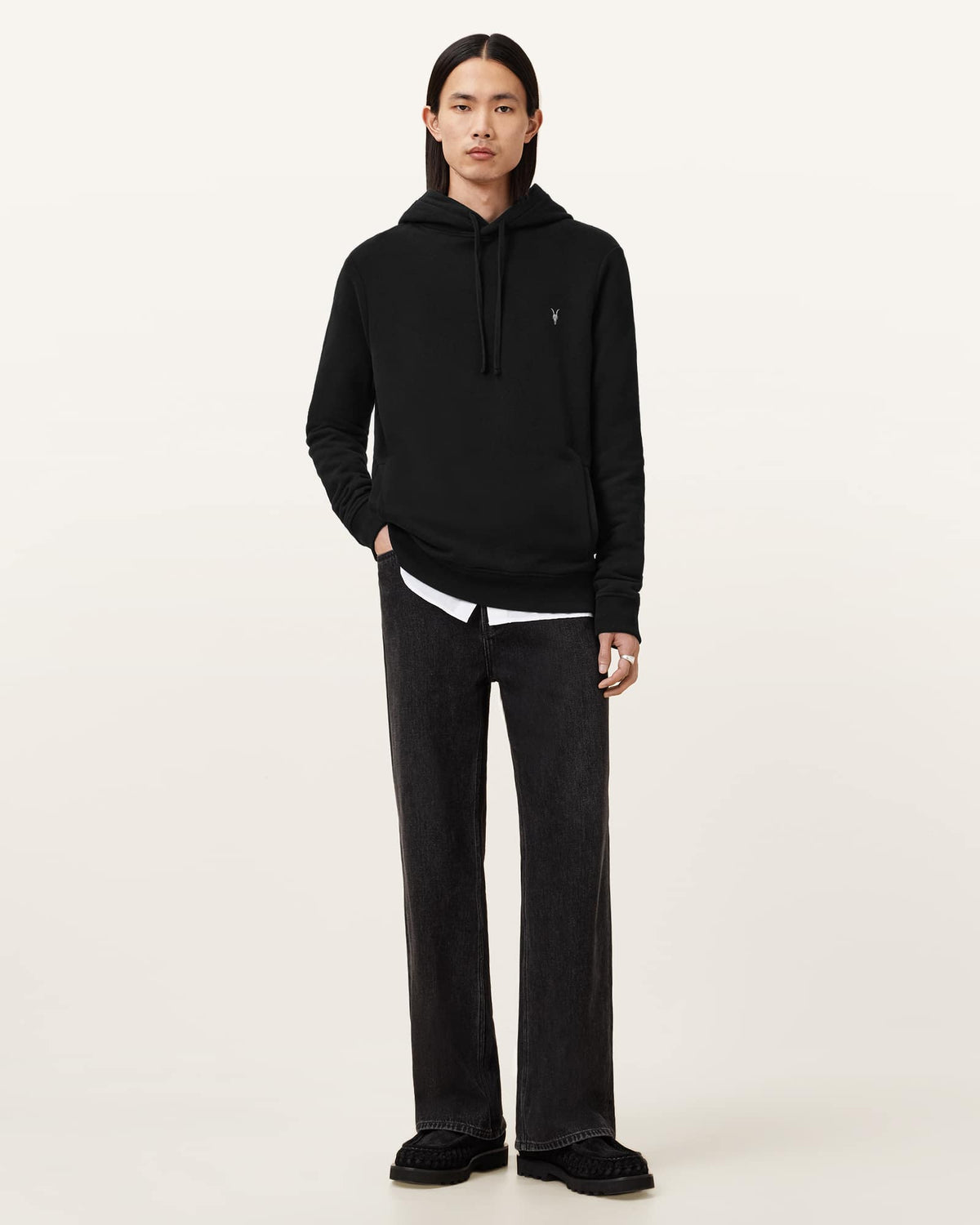 Raven Slim-Fit Ramskull Hoodie Black