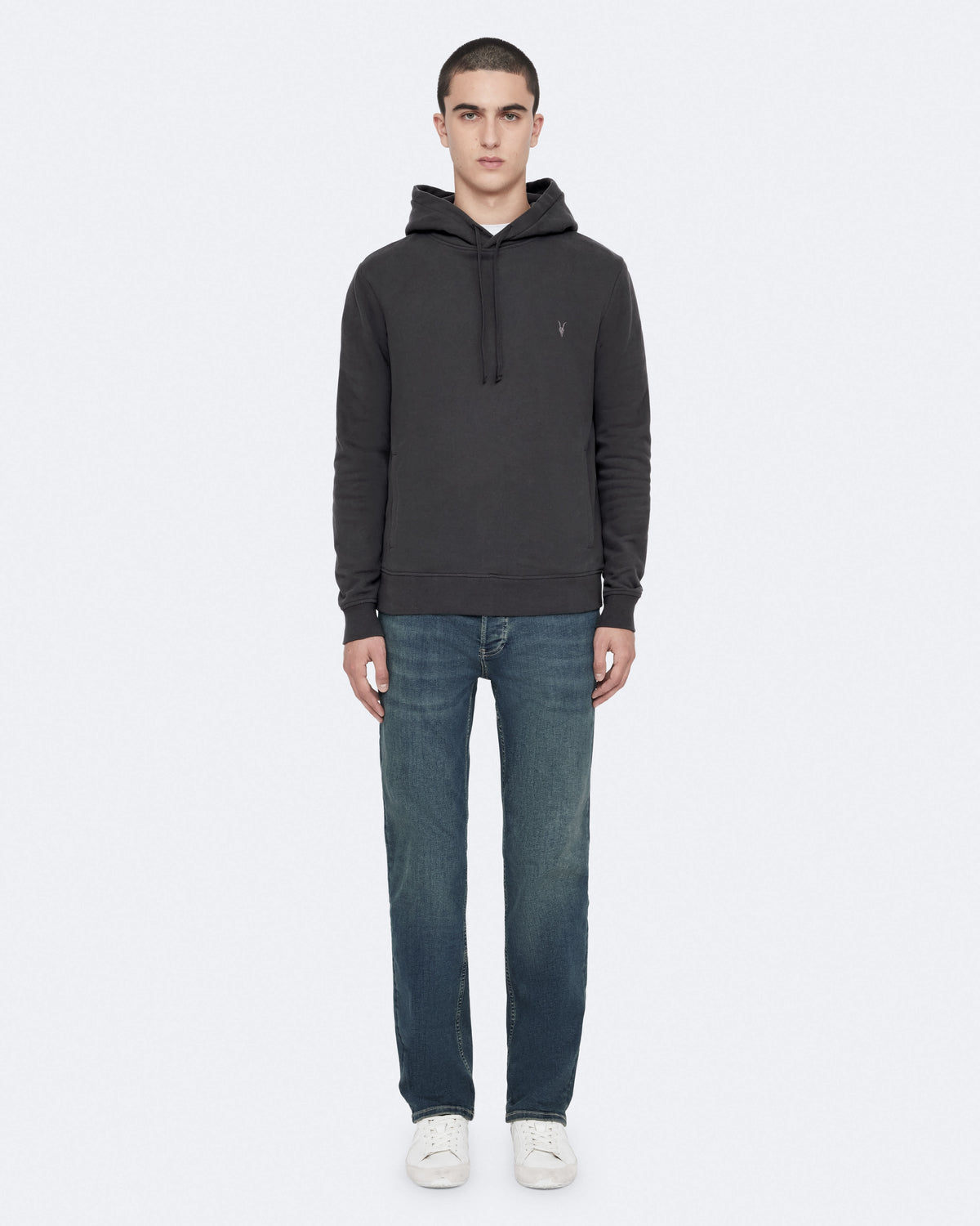 Raven Slim-Fit Ramskull Hoodie CARTER GREY