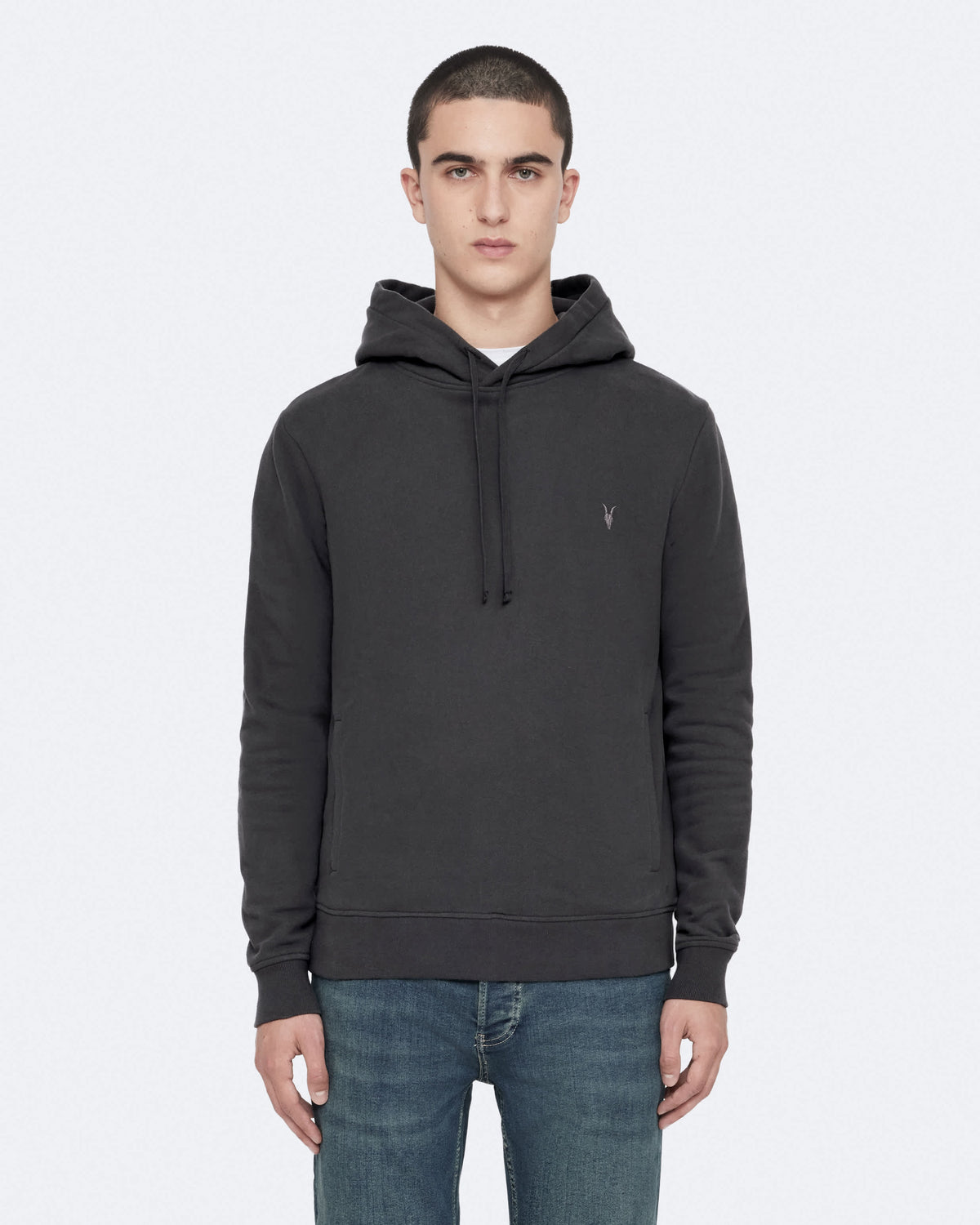 Raven Slim-Fit Ramskull Hoodie CARTER GREY