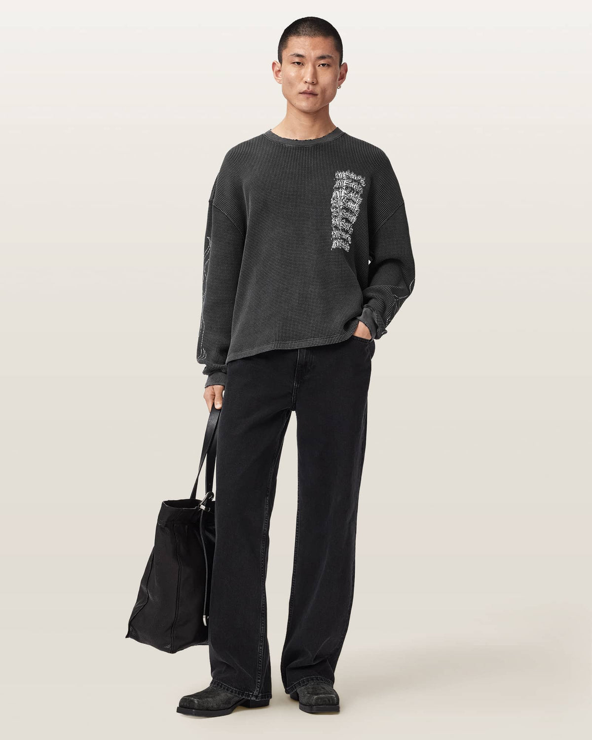 Incendo Long Sleeve Graphic T-Shirt Washed Black