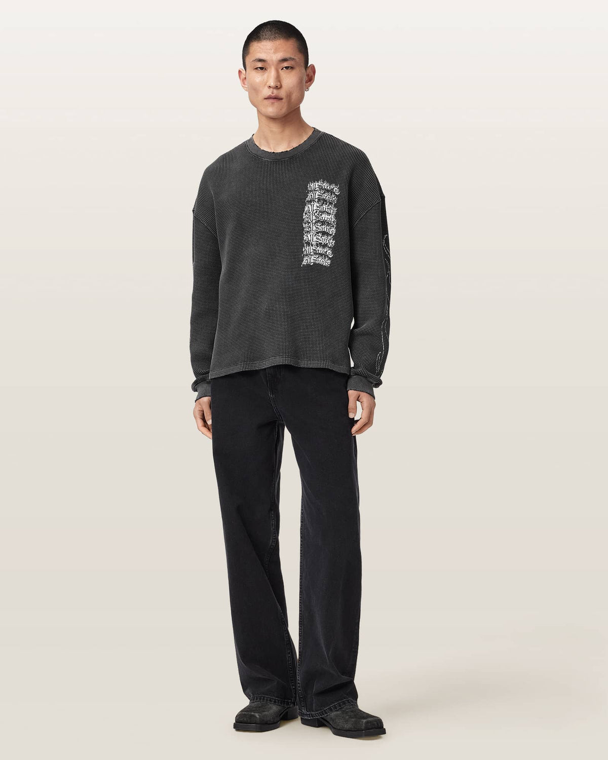 Incendo Long Sleeve Graphic T-Shirt Washed Black