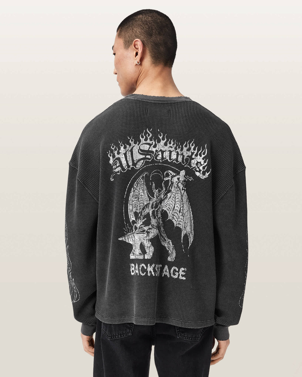 Incendo Long Sleeve Graphic T-Shirt Washed Black