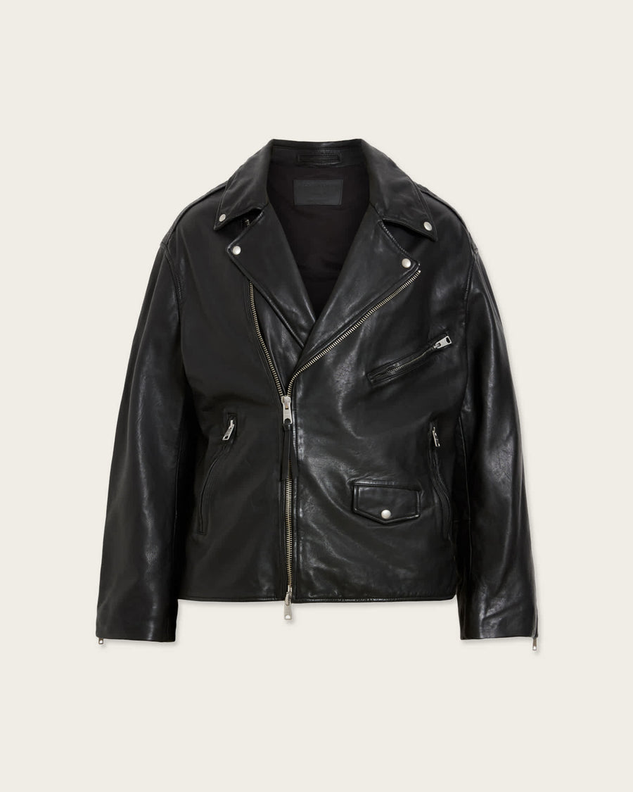 Bradford Oversized Leather Biker Jacket Black