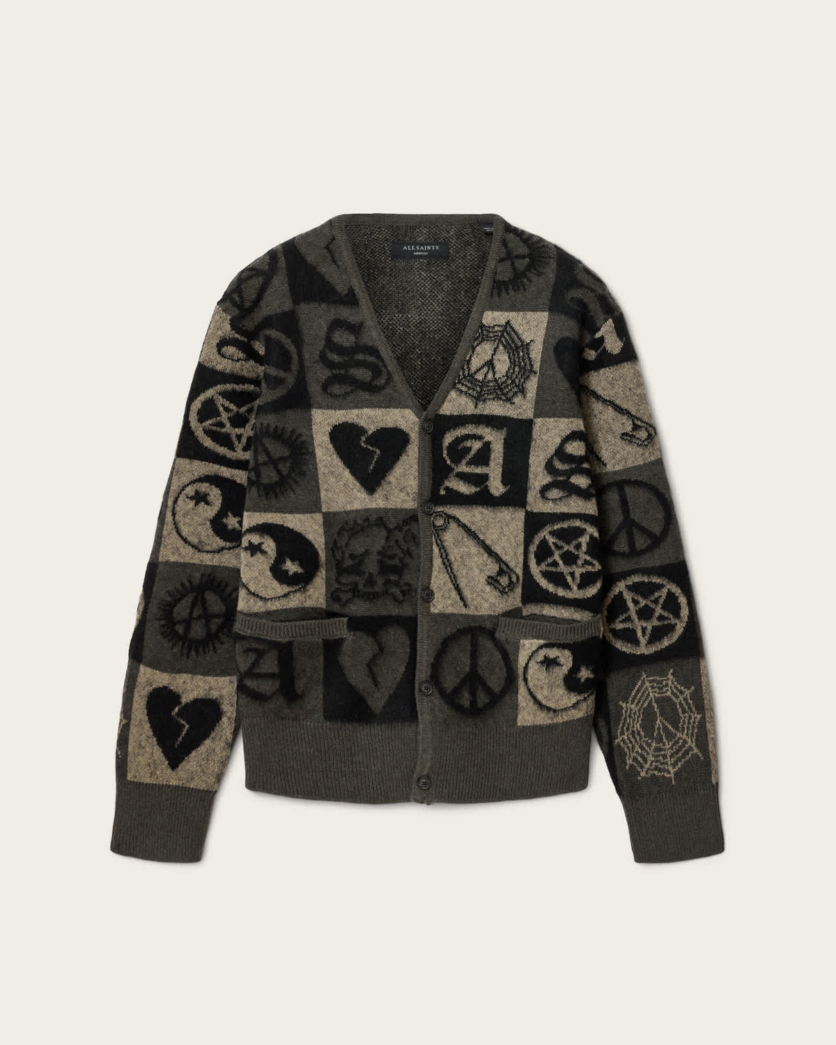 Travis Jacquard Cardigan OLIVE GREEN/BLACK