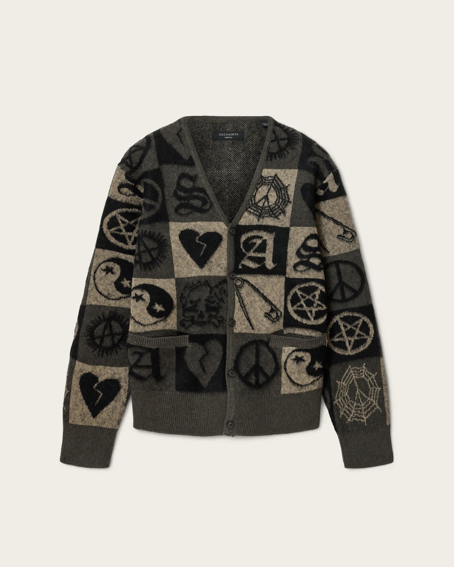 Travis Jacquard Cardigan OLIVE GREEN/BLACK