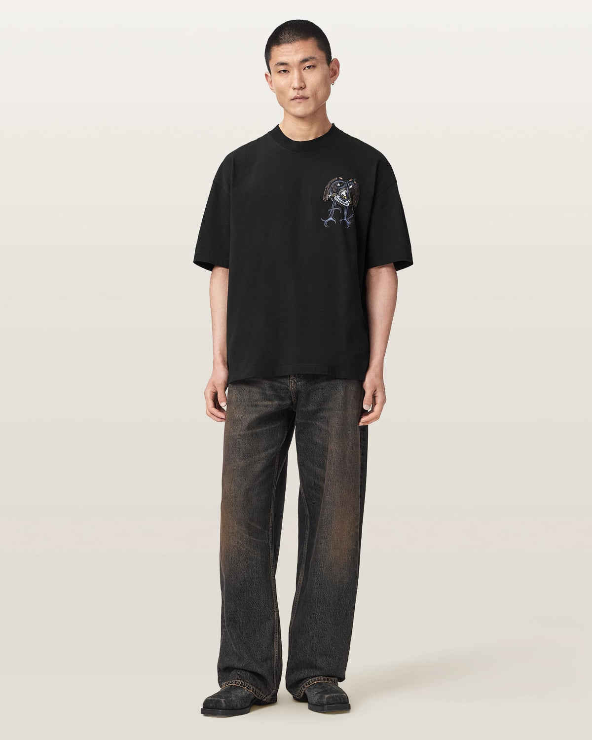 Raptour Oversized Graphic T-Shirt Washed Black