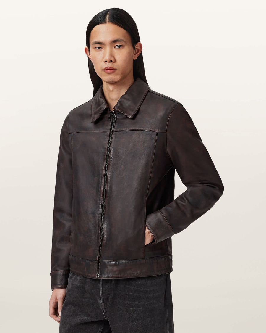 Alkan Zip Up Two Tone Leather Jacket OXBLOOD RED