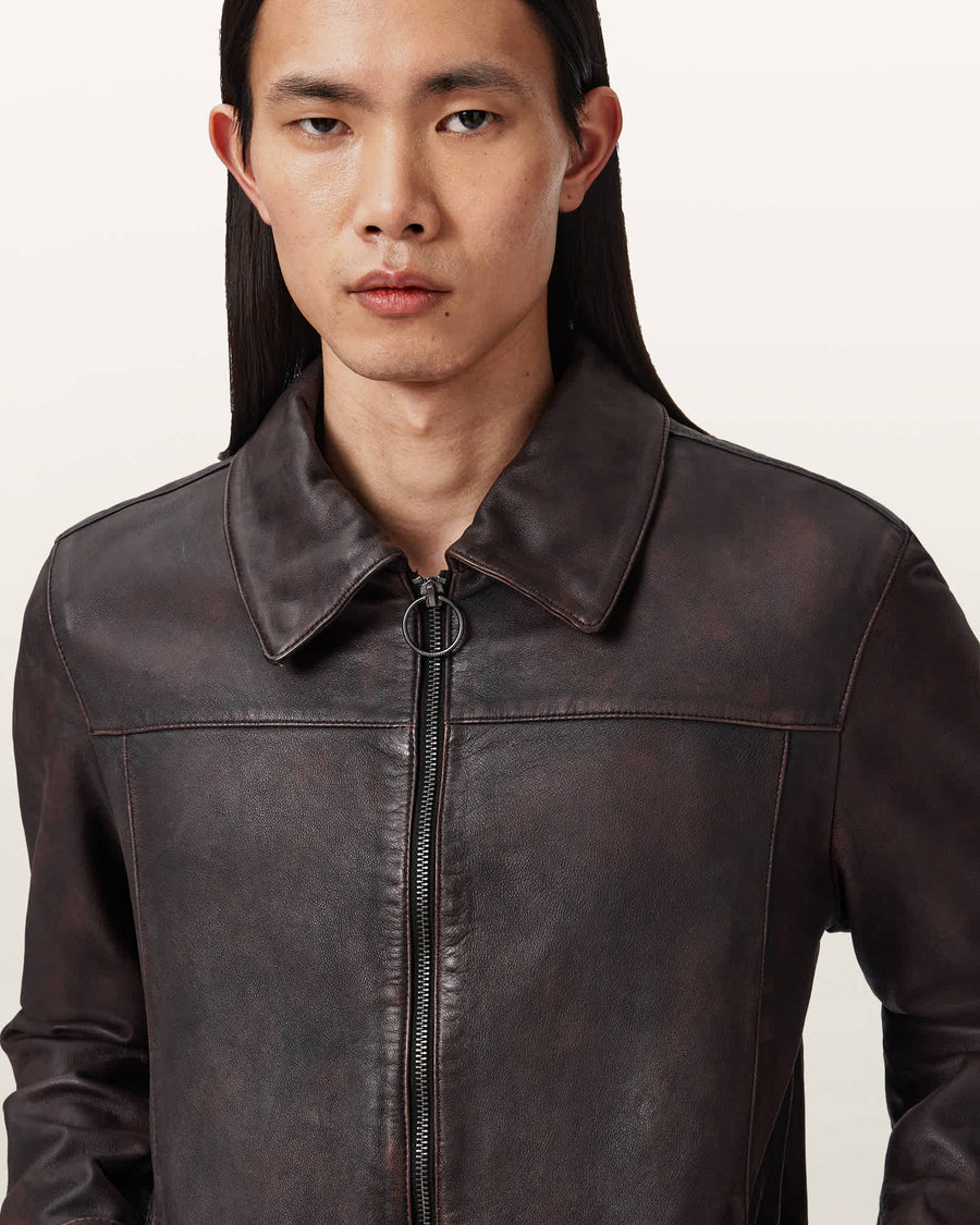 Alkan Zip Up Two Tone Leather Jacket OXBLOOD RED