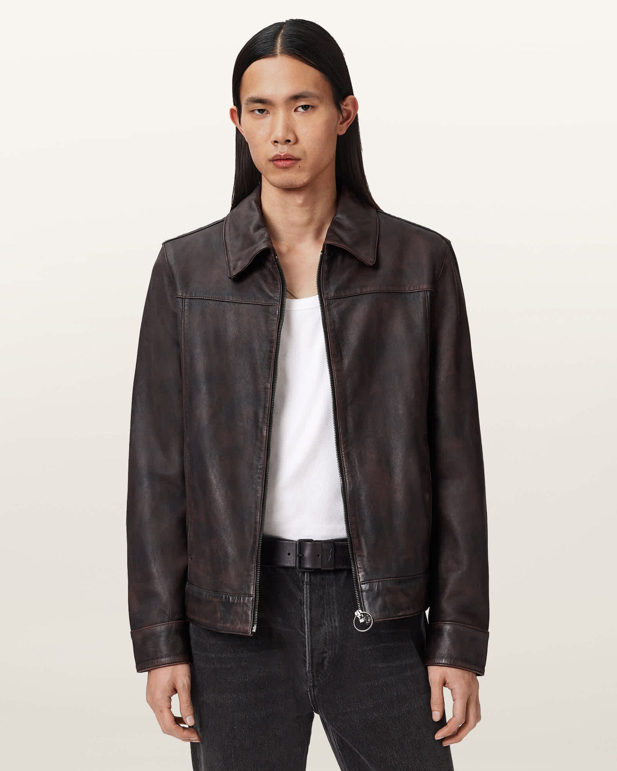 Alkan Zip Up Two Tone Leather Jacket OXBLOOD RED