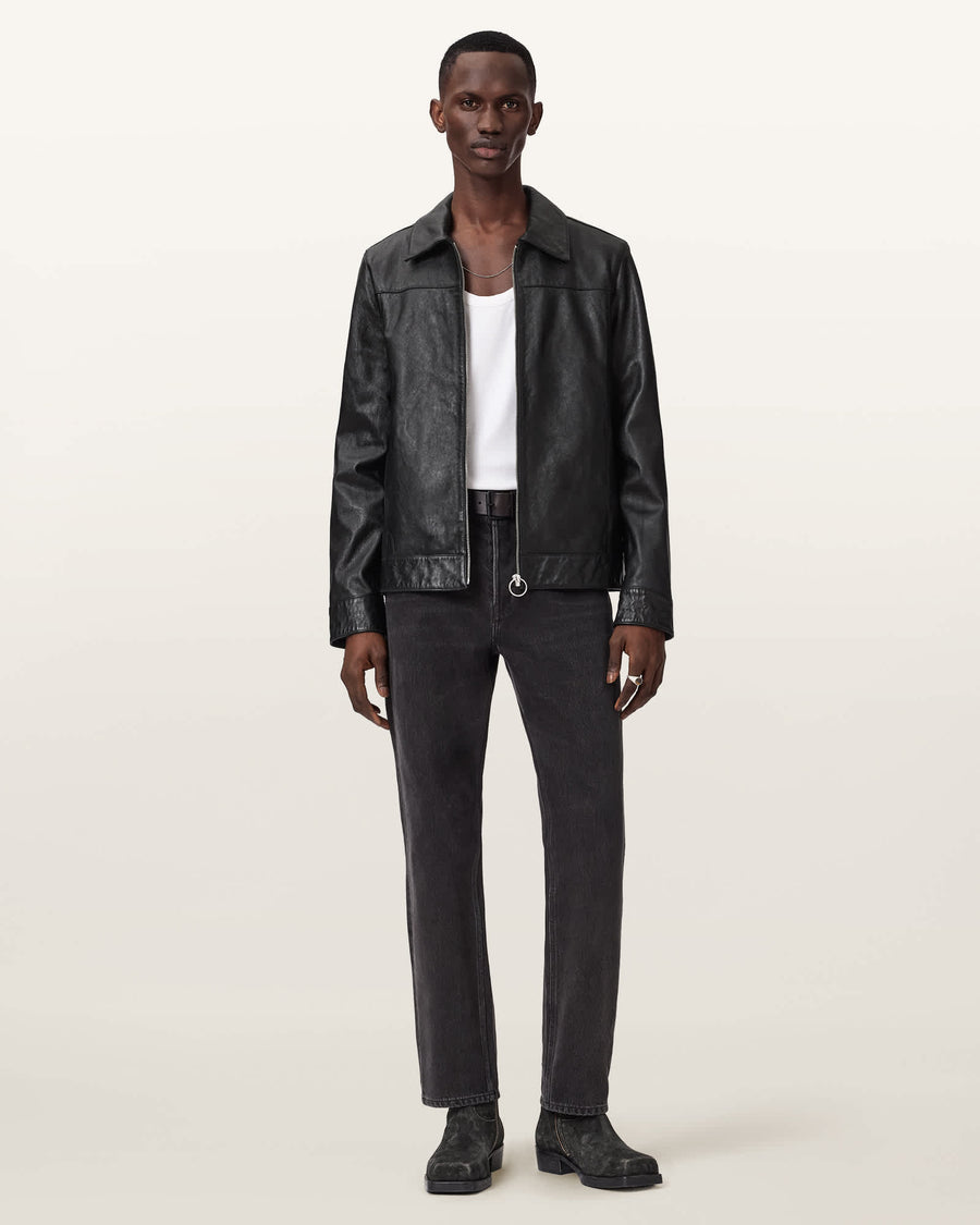 Alkan Zip Up Two Tone Leather Jacket Black