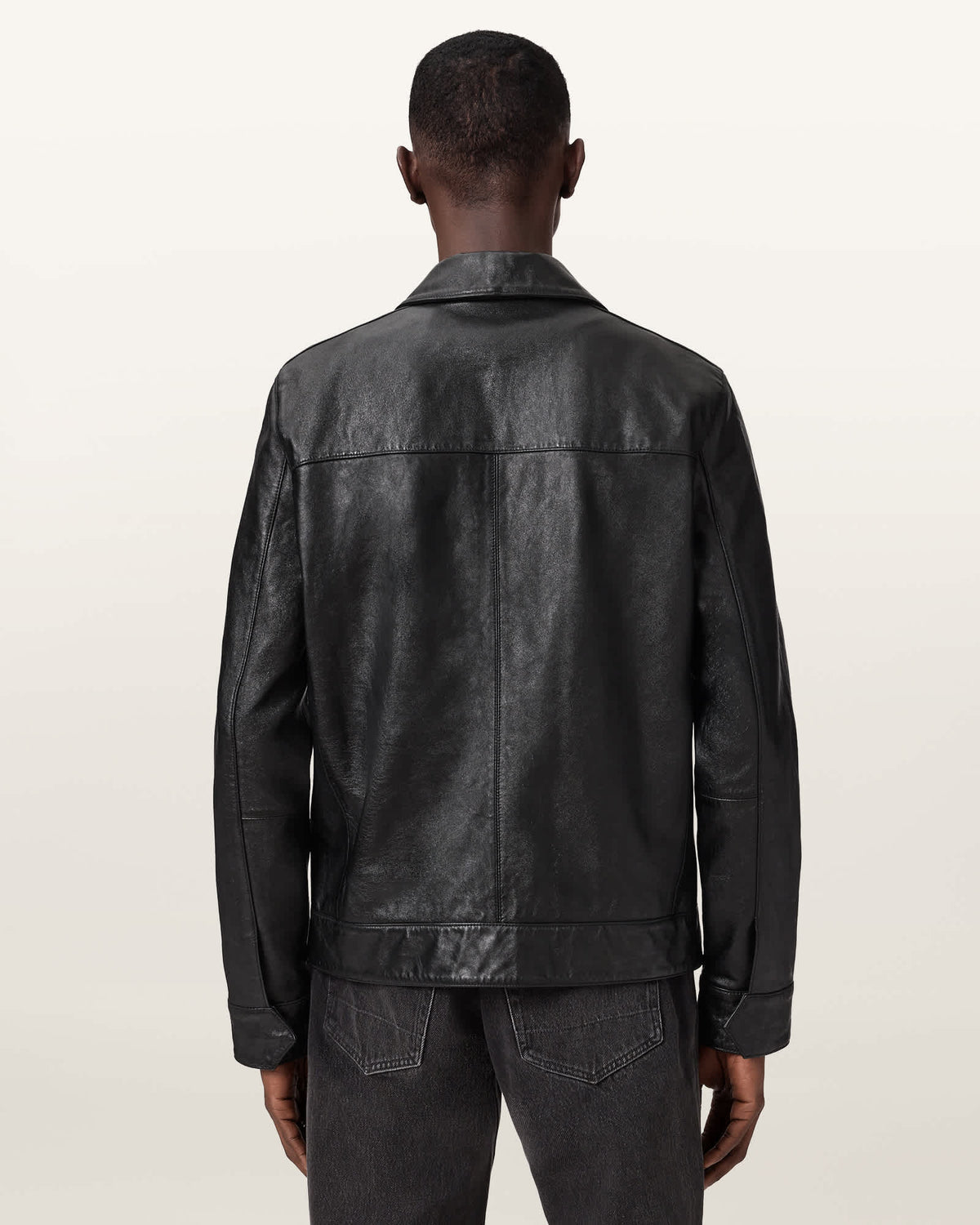 Alkan Zip Up Two Tone Leather Jacket Black