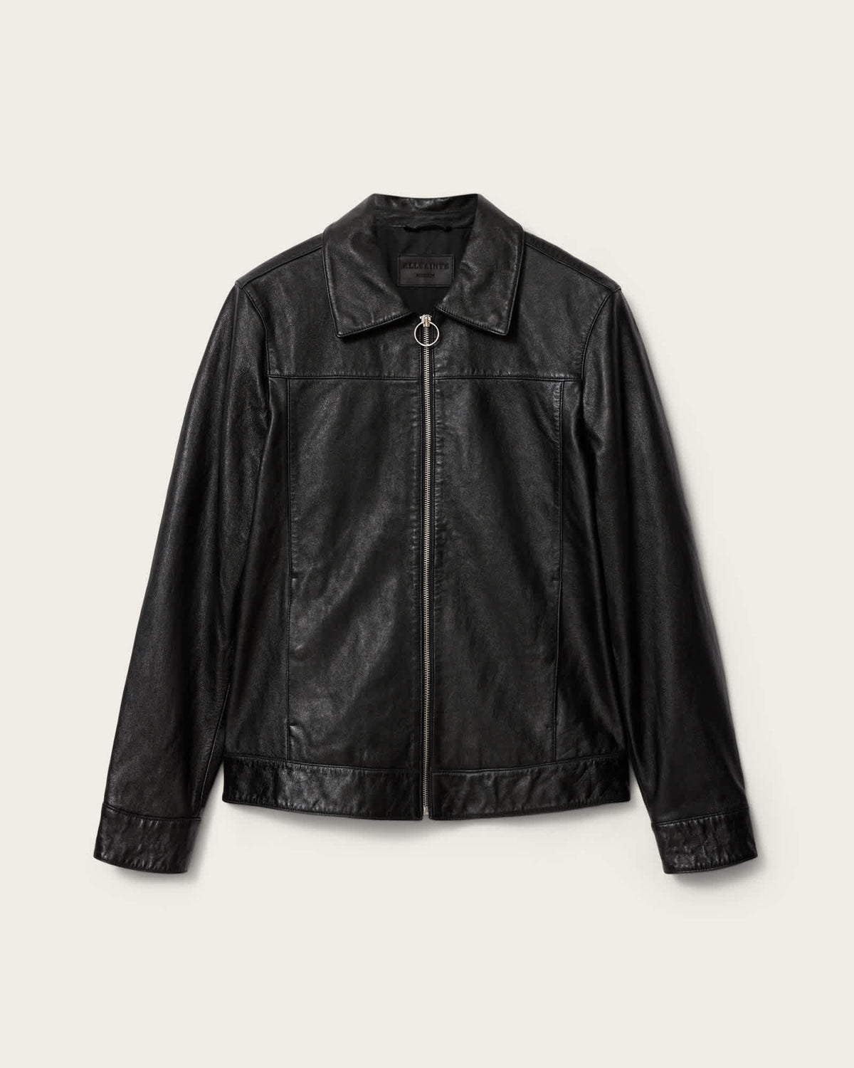 Alkan Zip Up Two Tone Leather Jacket Black