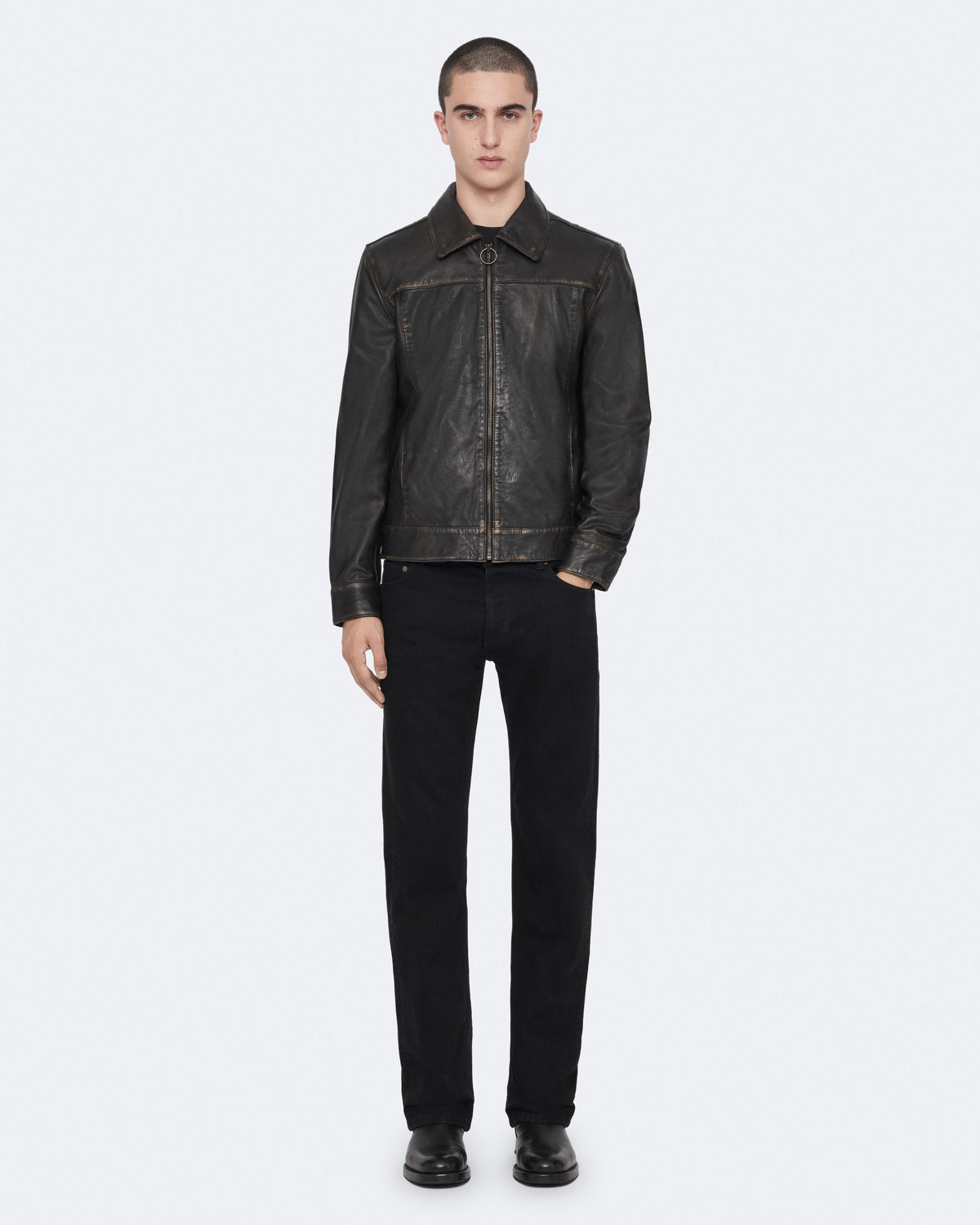 Alkan Zip Up Two Tone Leather Jacket